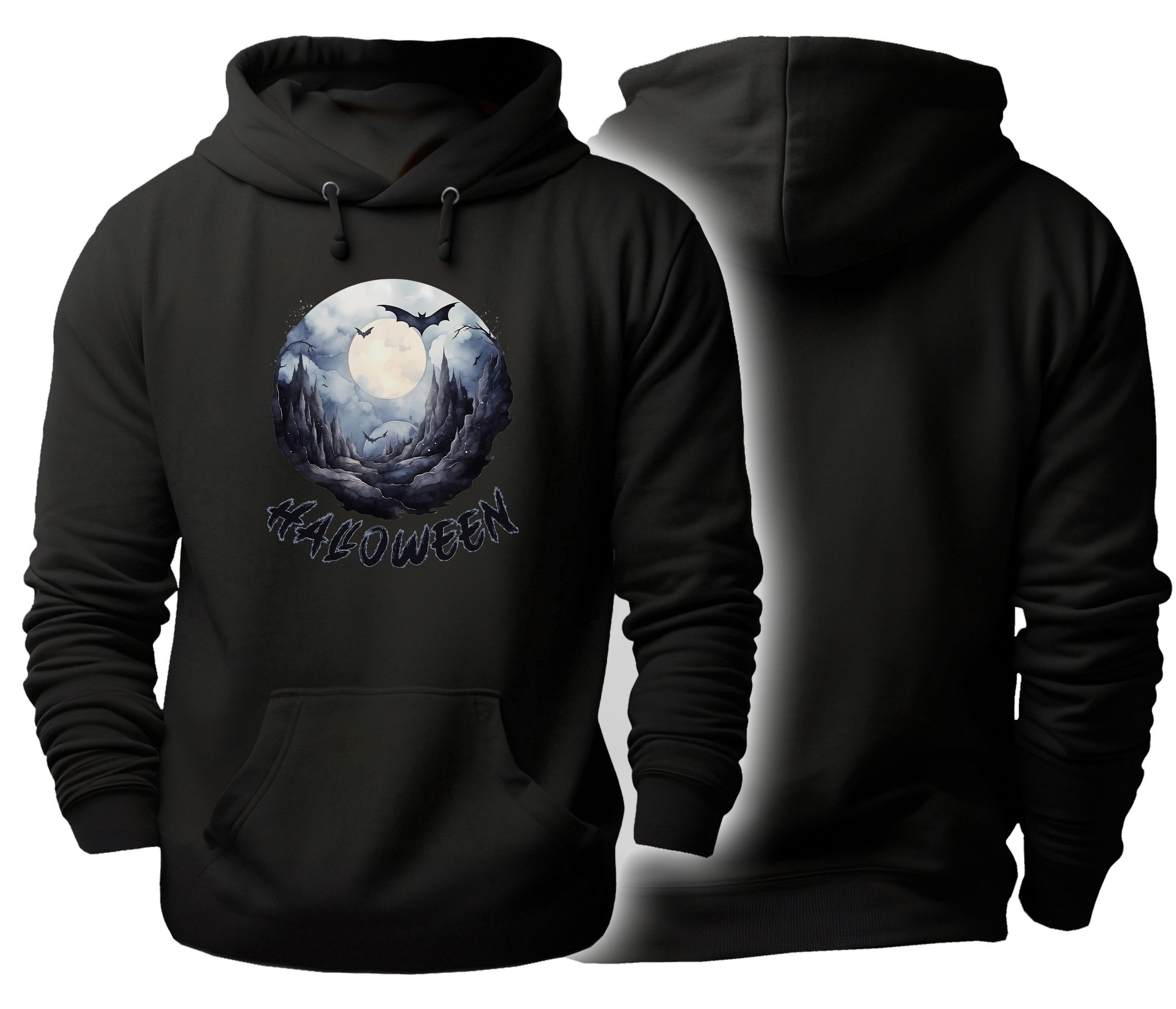 Hoodie Halloween Kapuzen Pulli - Fledermaus vor Vollmond