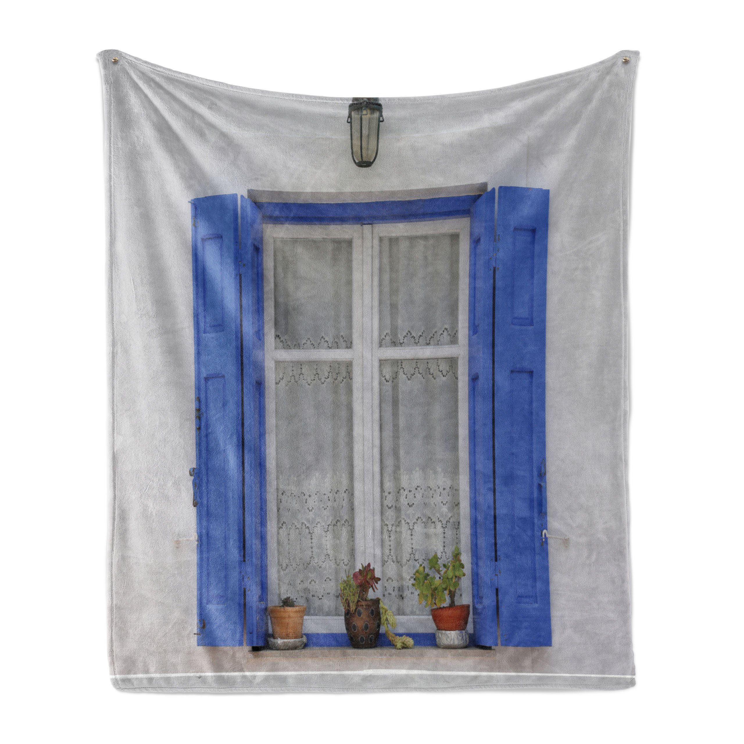 Wohndecke Gemütlicher Plüsch für den Innen- und Außenbereich, Abakuhaus, griechisch Fensterläden Blumen Fenster