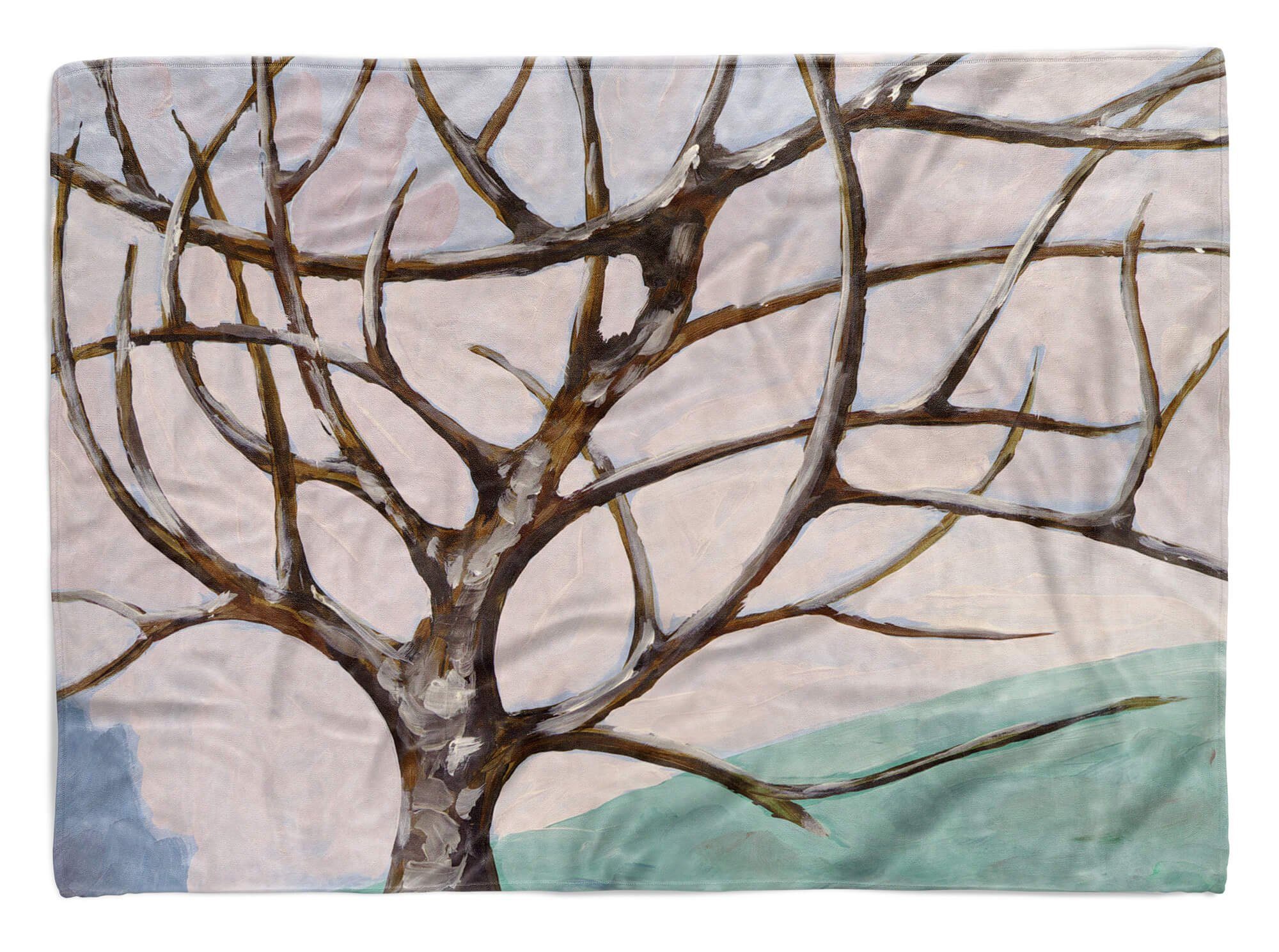 Sinus Art Handtücher Handtuch Strandhandtuch Saunatuch Kuscheldecke mit Fotomotiv Baum Zweige Winter, Baumwolle-Polyester-Mix (1-St), Handtuch