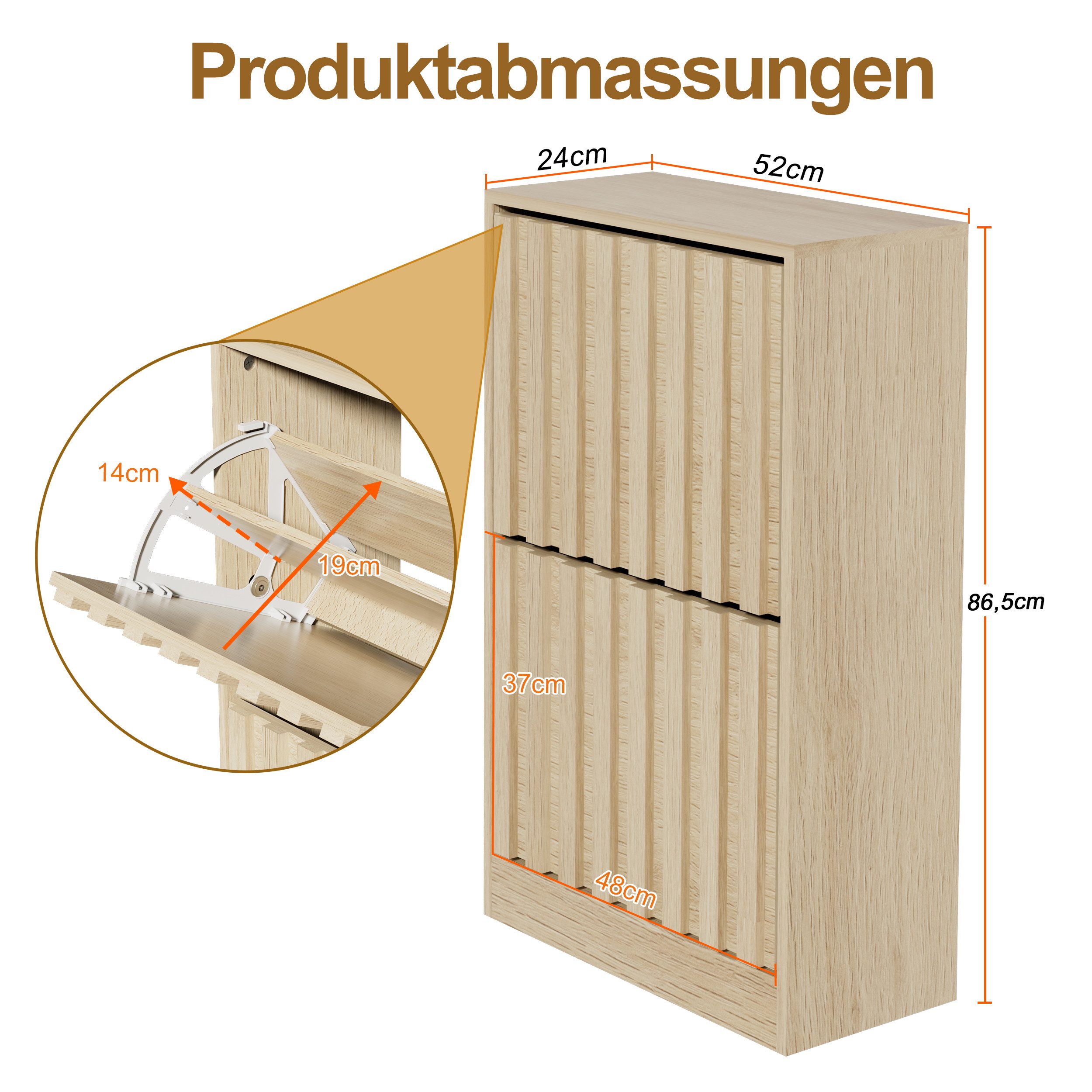 UEV Schuhschrank mit 2 Klappen Schuhregal Schukipper schmal 24CM tief (Anti-Kipp-Vorrichtung für Eingangsbereich, Modern Schuhaufbewahrung mit Oberplatte Platzsparend, Schuhkommode) Trennwände verstellbar und abnehmbar für verschiedene Schuhtypen