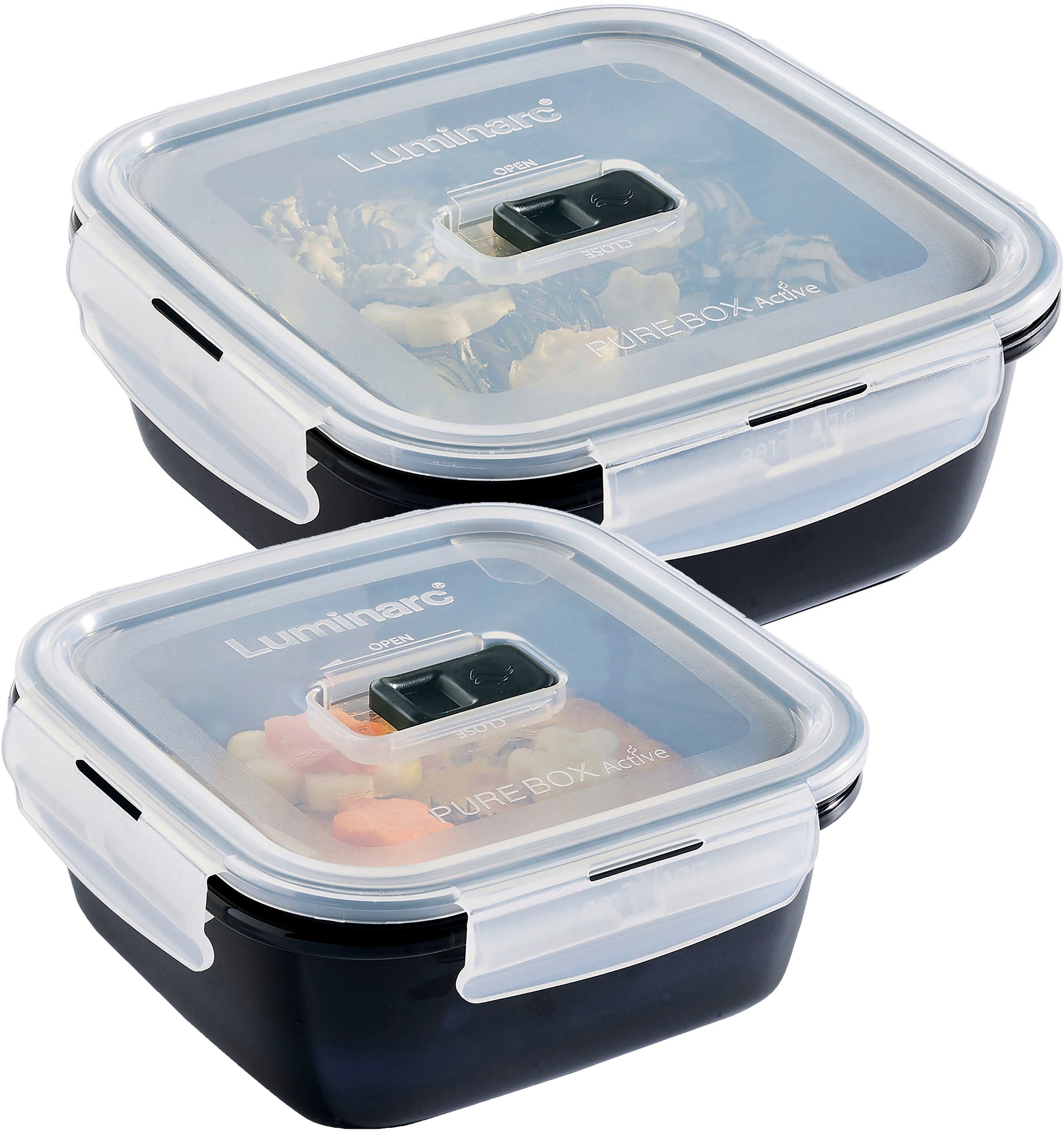 Luminarc Frischhaltedose Black Box, Glas, (Set, 2-tlg), Luft-/wasserdicht/ Clip & Close Verschluss, 76/122 cl