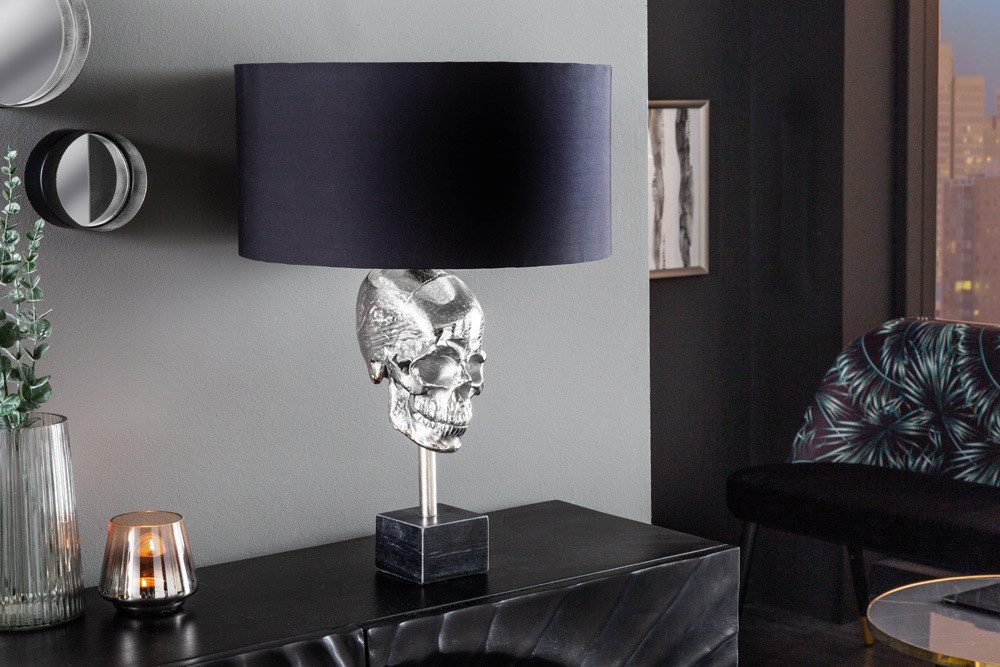 riess-ambiente Tischleuchte SKULL 56cm schwarz / silber, Ein-/Ausschalter, ohne Leuchtmittel, Wohnzimmer · Marmor · Metall · Totenkopf · Modern Design