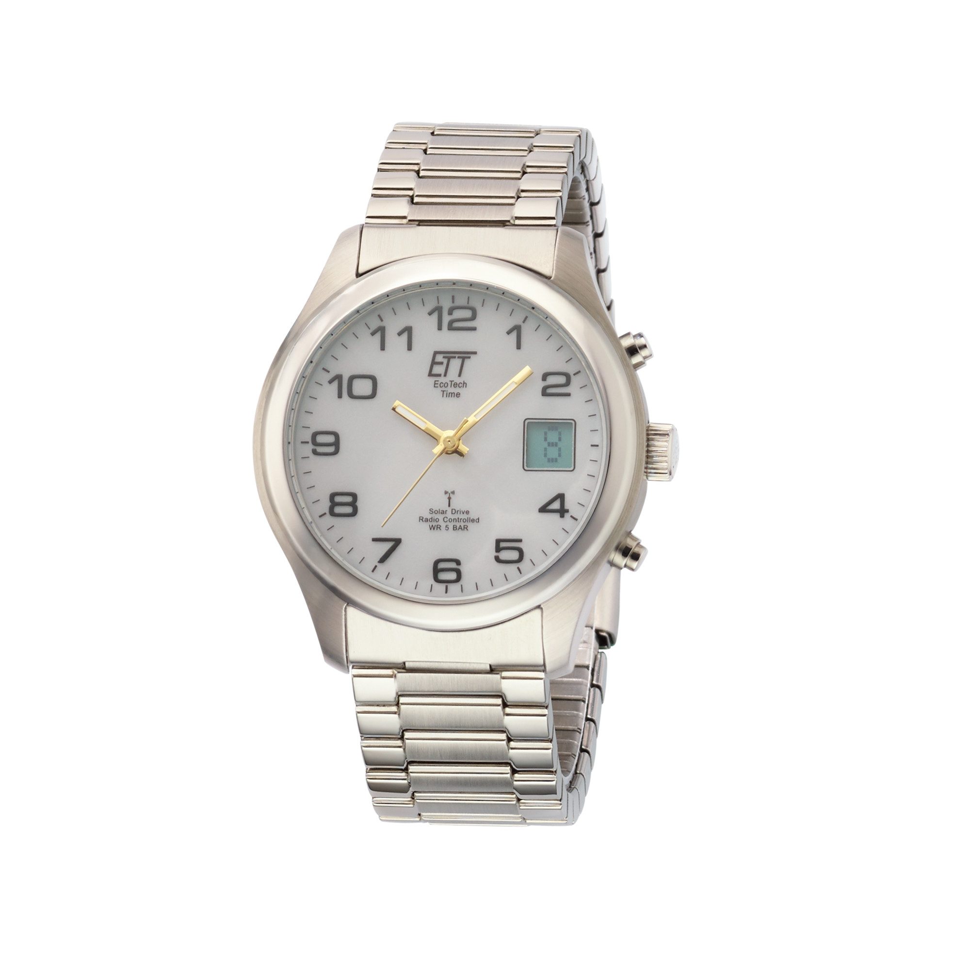 ETT Funkuhr Gobi EGS-11335-62M, Armbanduhr, Solar, Herrenuhr, Edelstahlarmband, analog, digital