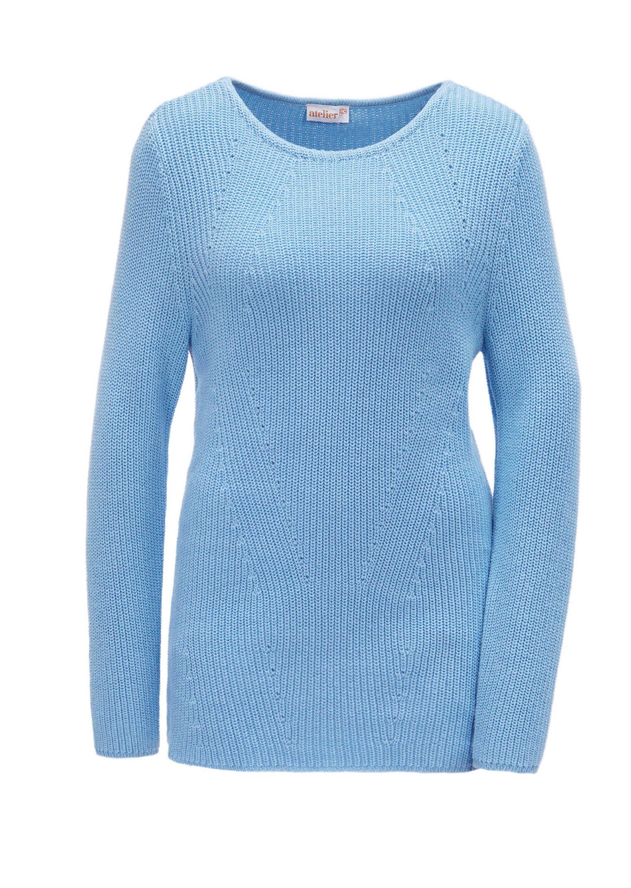 Strickpullover Kurzgröße: Baumwollpullover mit Patentgrobstrick