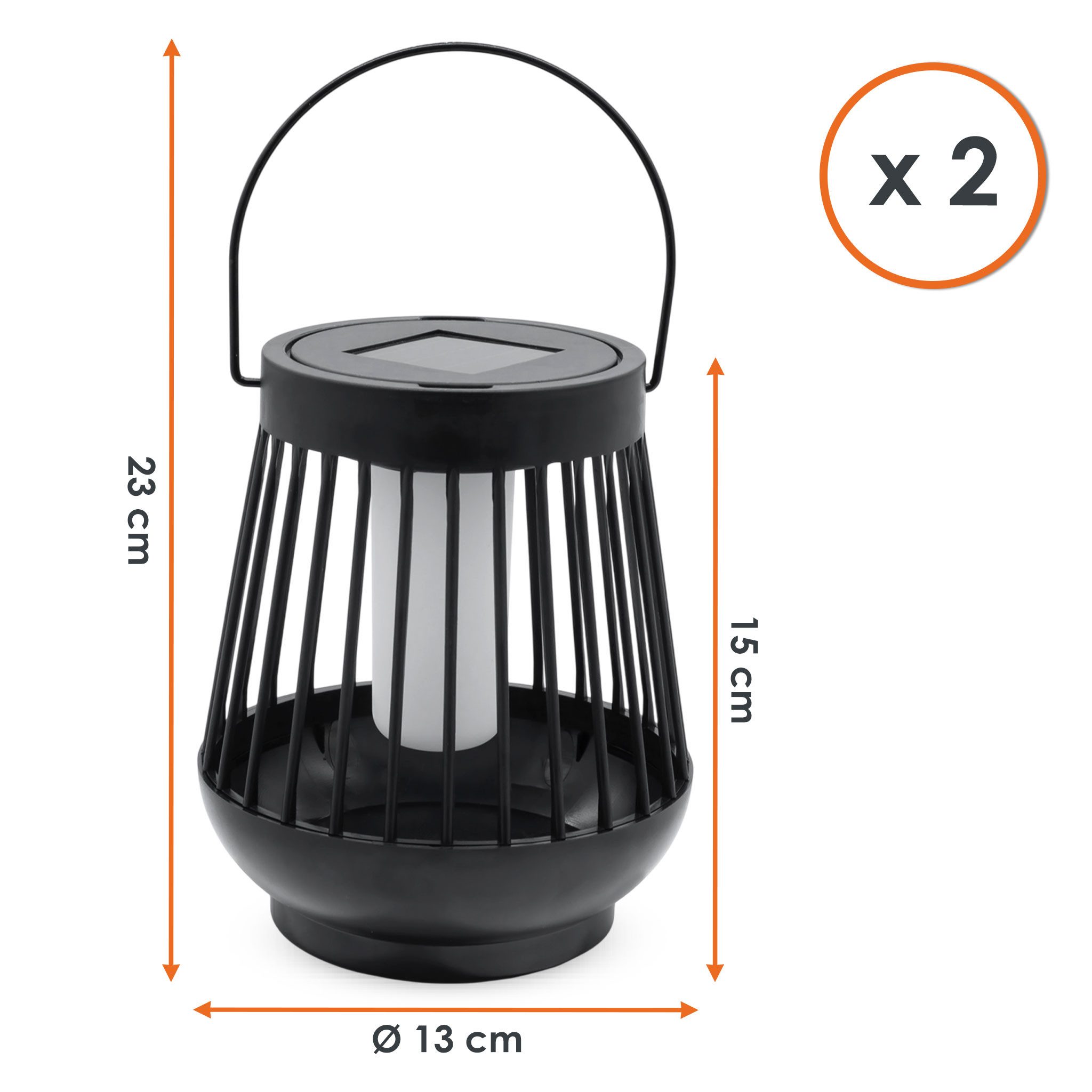 Spetebo LED Laterne Solar Laterne schwarz mit Flammeneffekt, Dämmerungssensor, LED fest integriert, orange, 2er Set, LED Deko Lampe für Außen zum Hängen oder Stellen