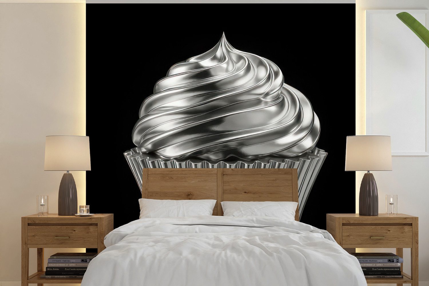MuchoWow Fototapete Cupcake - Luxuriös - Silber, Matt, bedruckt, Vliestapete für Wohnzimmer Schlafzimmer Küche, Fototapete, 220x220 cm