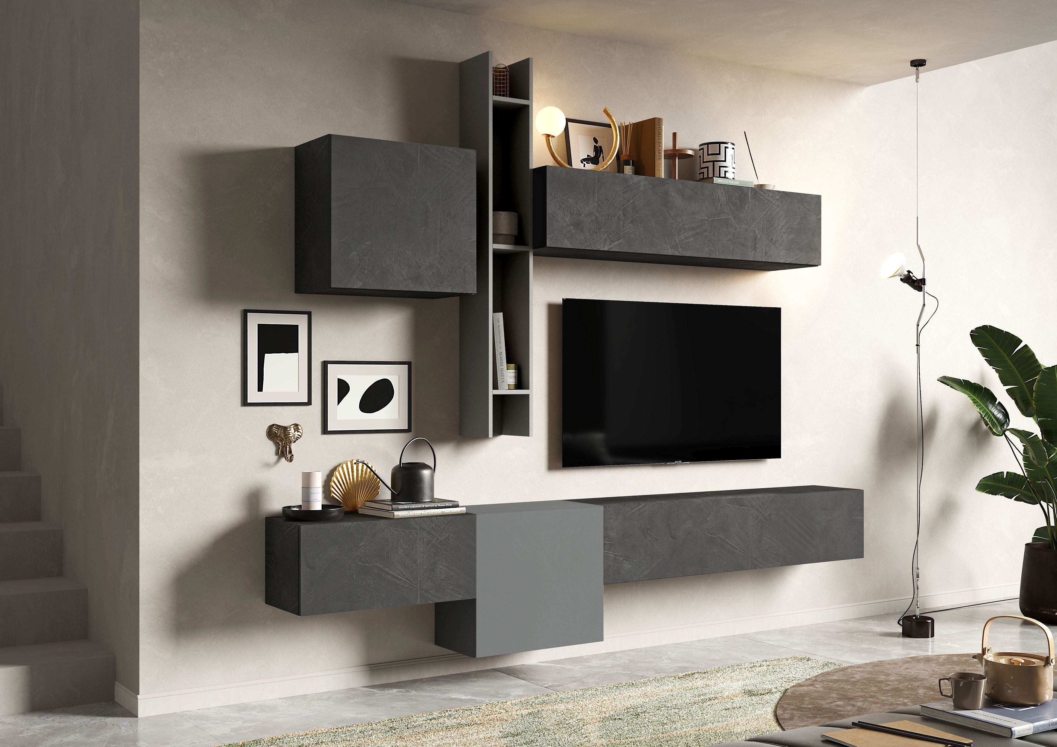 Home affaire Wohnwand Infinity, 6tlg. Breite 262 cm, Höhe variabel, Schrankwand, Anbauwand, (6-St), (Lowboard hängend, 2x Hängeschrank, 2x Hängewürfel, Wandregal)