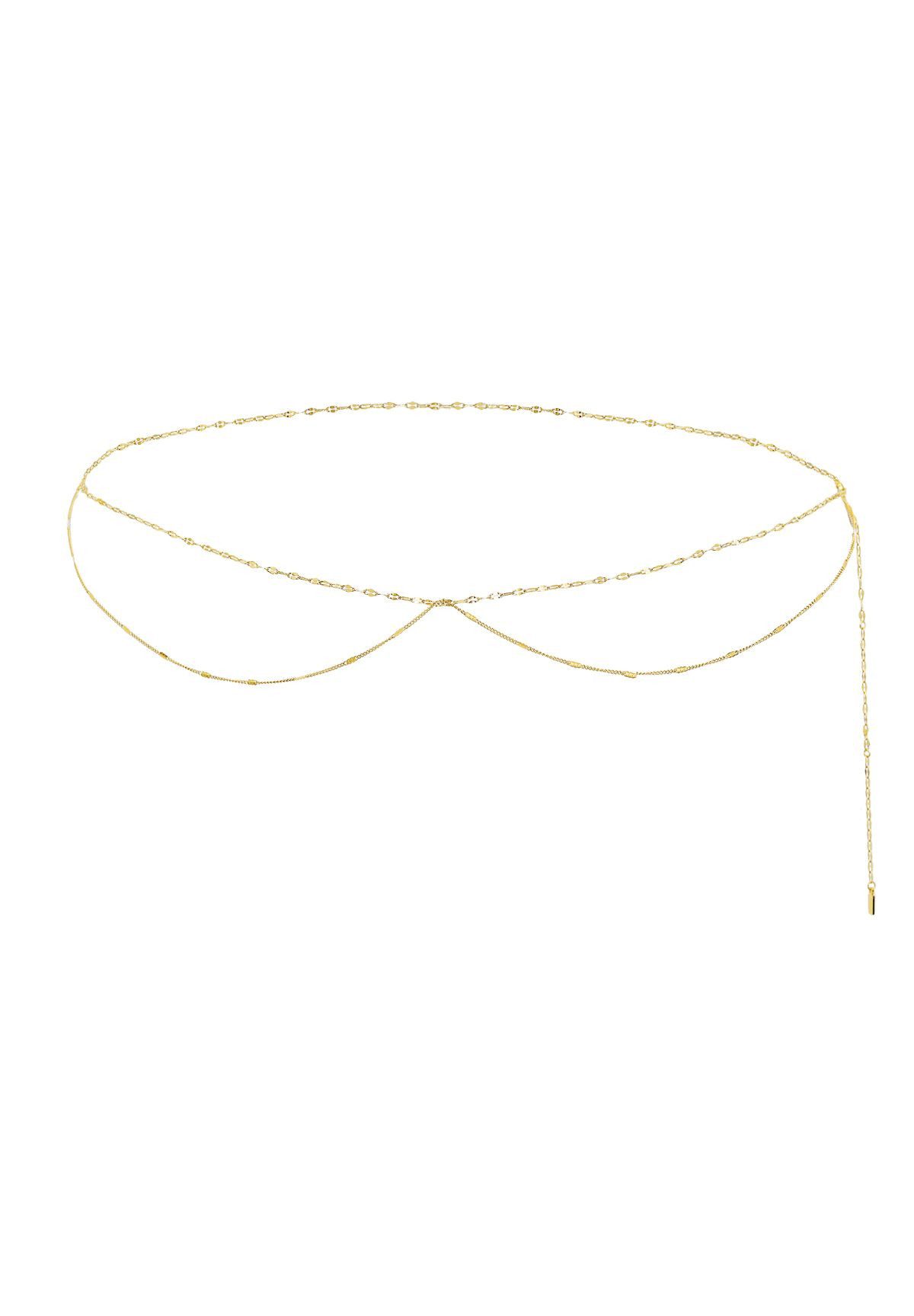 Hey Happiness Bauchkette Layer Rolo und Plättchenkette, verstellbar, Sommer Damen Taillenkette, Belly Chain aus Edelstahl, vergoldet