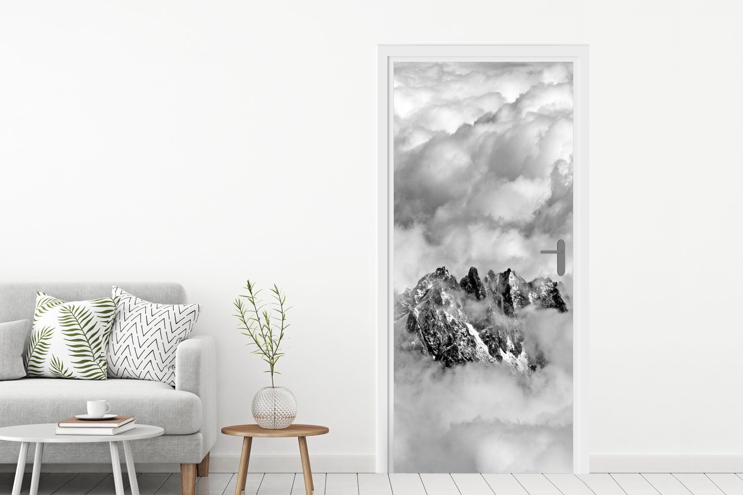 Der Mont Türtapete für bedruckt, 75x205 Matt, des Fototapete (1 cm der MuchoWow Wolken, Blanc Tür, Türaufkleber, inmitten St), Gipfel
