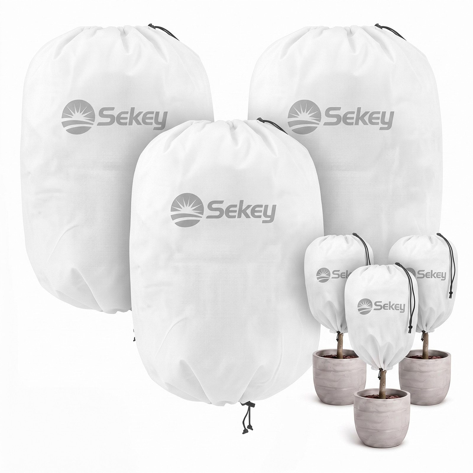 Sekey Winterschutzhaube Winterschutz für Pflanzen Frostschutz Haube mit 2 Zugbändern (3-St), Weiß, 120x180cm Vlieshülle, Pflanzenabdeckung mit doppeltem Zugband