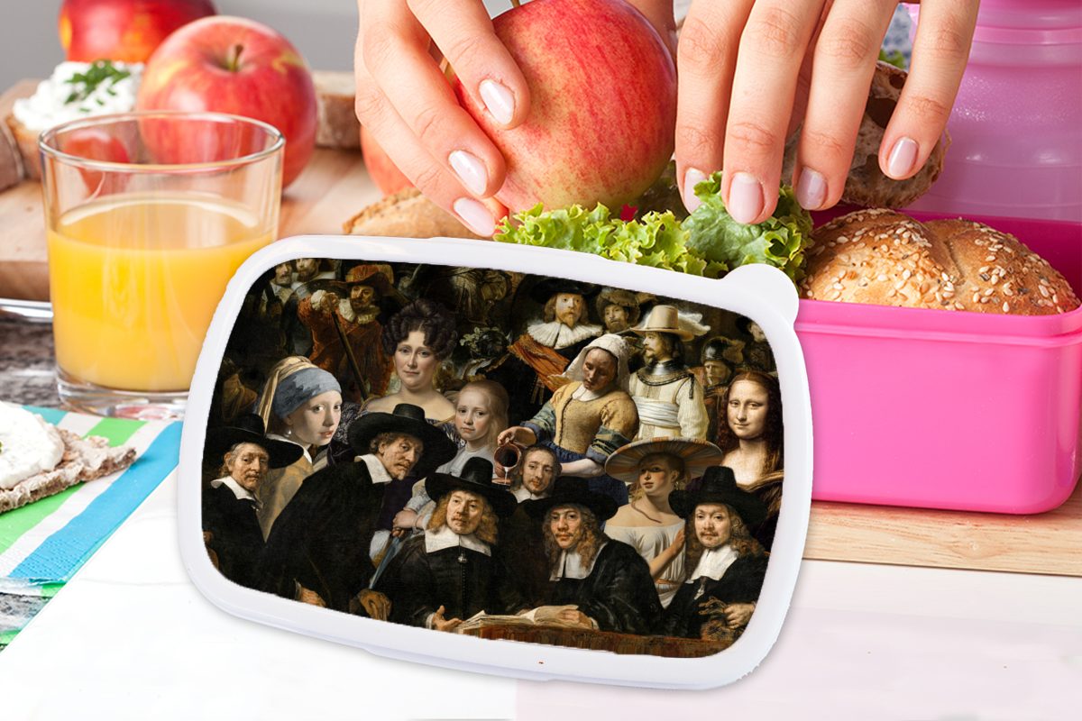 MuchoWow Lunchbox Alte Gemälde Collage, Meister - Erwachsene, Snackbox, (2-tlg), Mädchen, für rosa Brotdose Kunststoff Brotbox Kunststoff, - Kinder