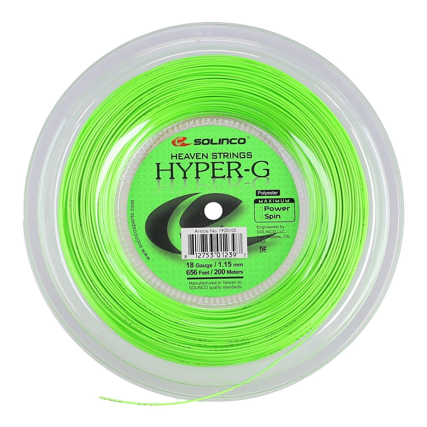 Tennissaite Hyper G (Haltbarkeit+Power) grün 200m Rolle