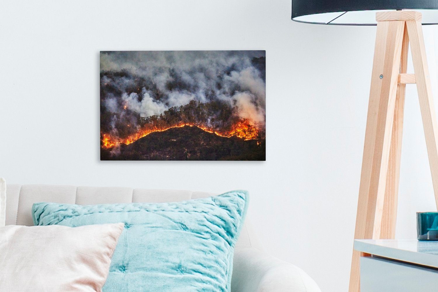 Feuer, OneMillionCanvasses® Wanddeko, (1 Wald St), - Wandbild Leinwandbilder, Leinwandbild 30x20 - Rauch Aufhängefertig, - cm Feuer