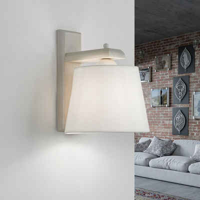 Licht-Erlebnisse Wandleuchte BEVERELY, ohne Leuchtmittel, Wandleuchte Stoffschirm Holz hell Schlafzimmer gemütliche Lampe