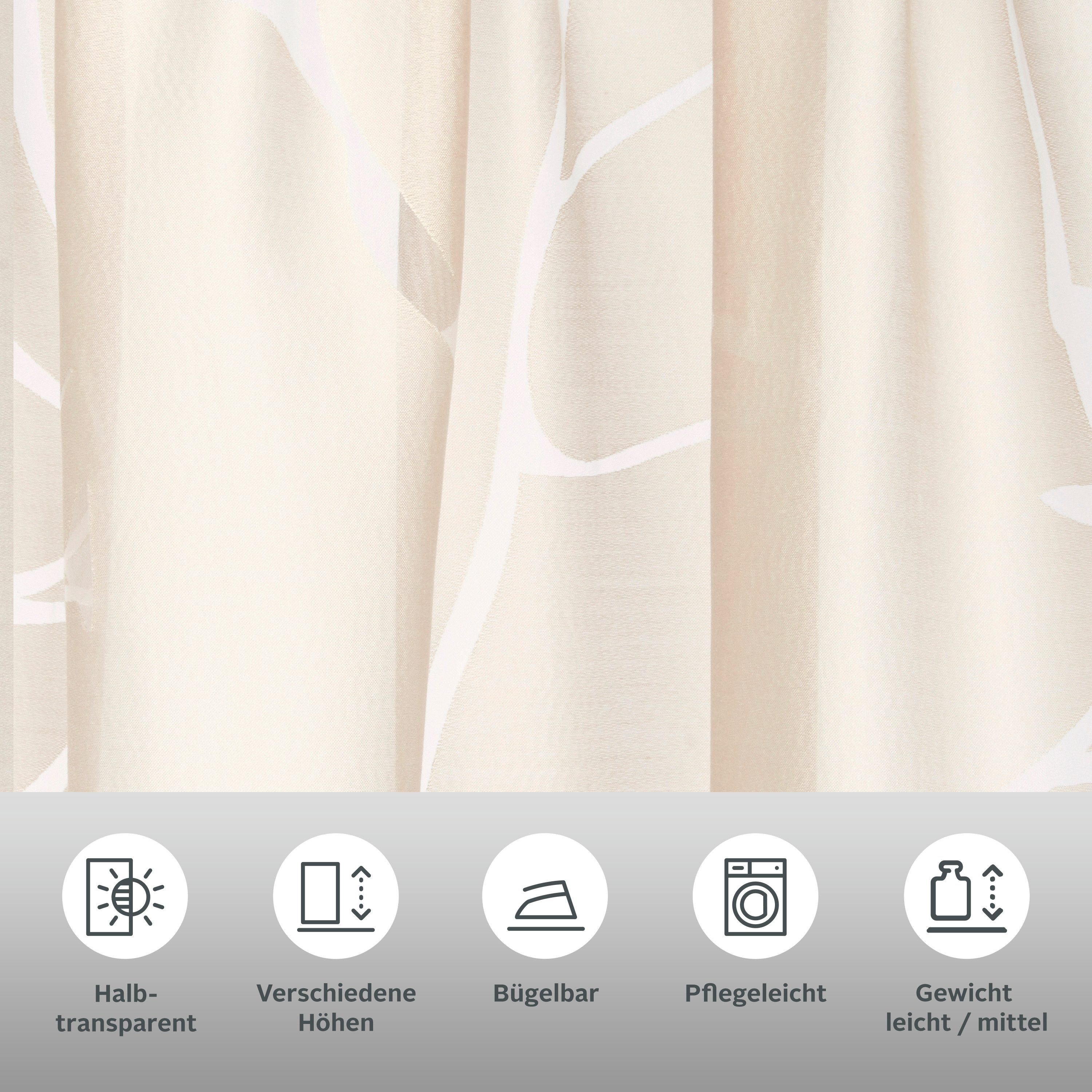 OTTO home Gardine Anna (1 St), Kräuselband, halbtransparent, Ausbrenner, Viskose, Polyester, Äste-Motiv