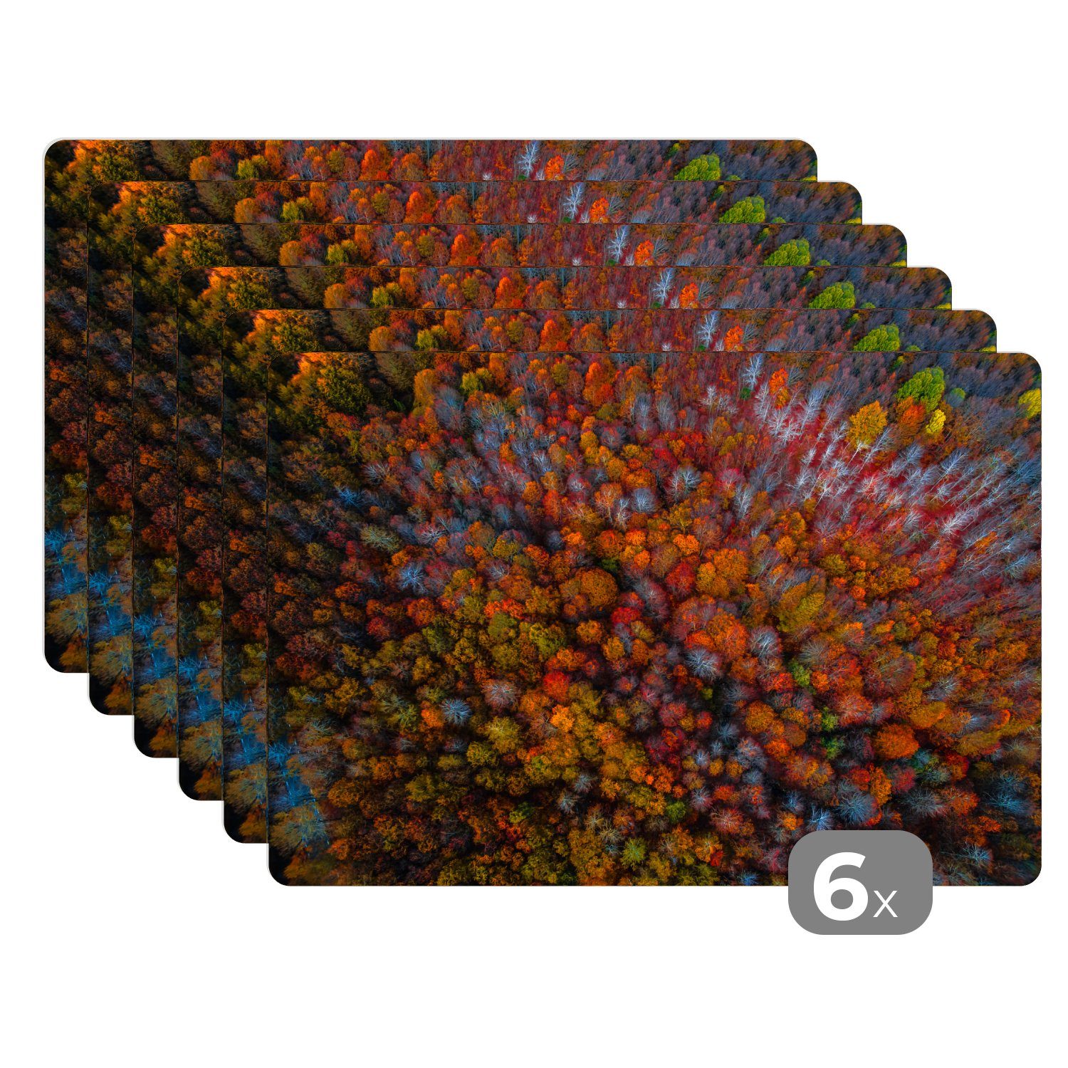 Platzset, Eine Luftaufnahme von dunkelbraun gefärbten Baumkronen, MuchoWow, (6-St), Platzset, Platzdecken, Platzmatte, Tischmatten, Schmutzabweisend | Tischsets