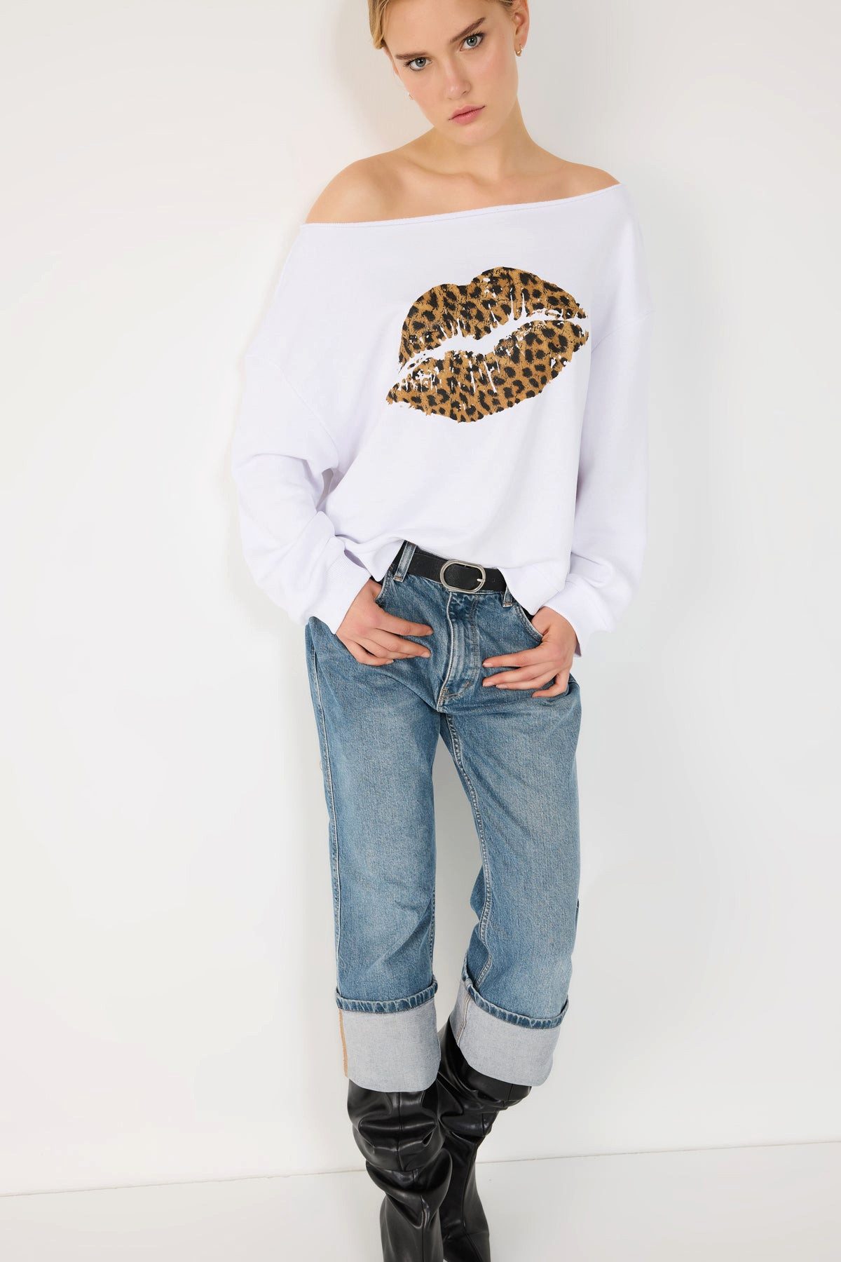 No Matter What Sweatshirt Leopardenmuster Lippenabdruck günstig online kaufen