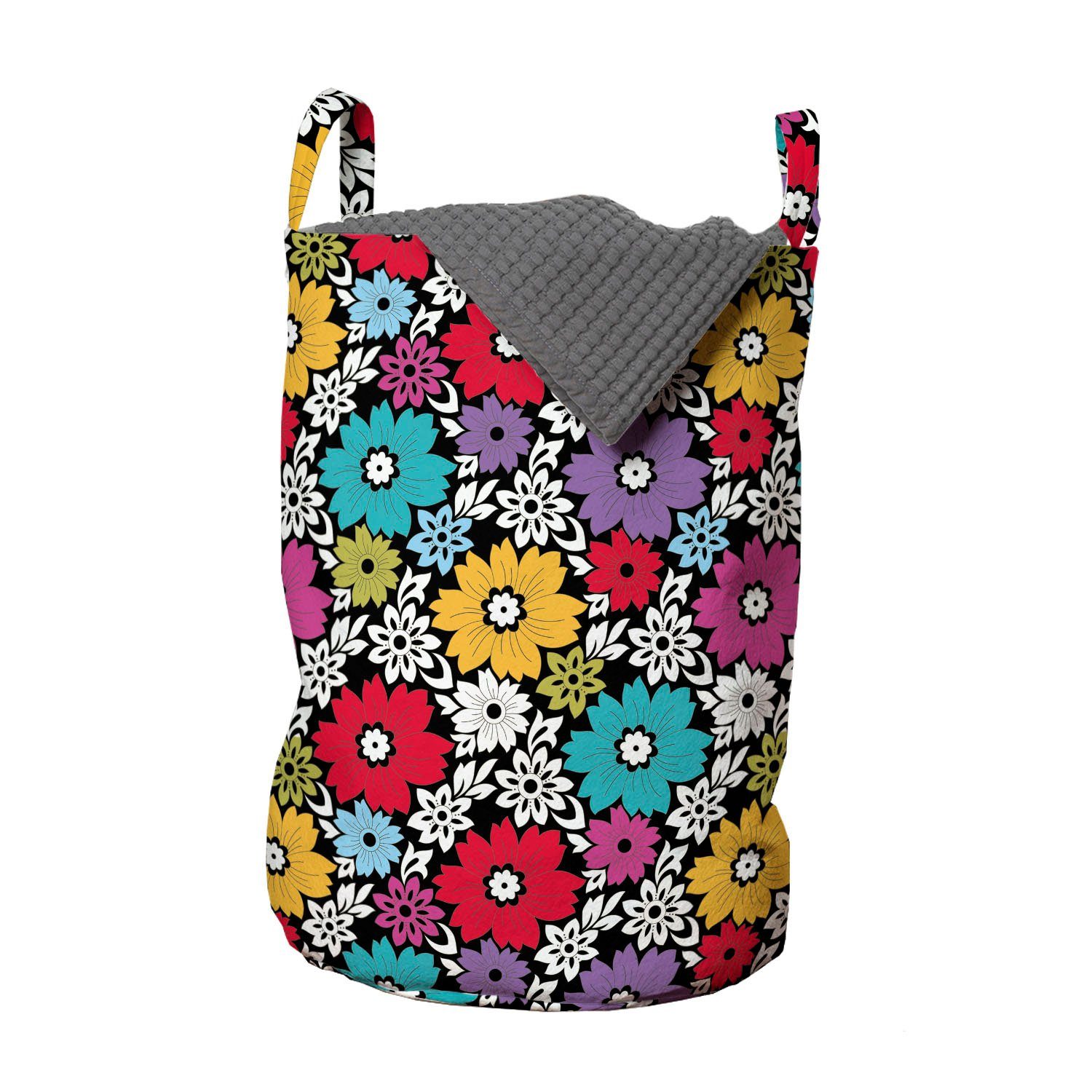 Abakuhaus Wäschesäckchen Wäschekorb mit Griffen Kordelzugverschluss für Waschsalons, Blumen Blumen und Blumenelemente