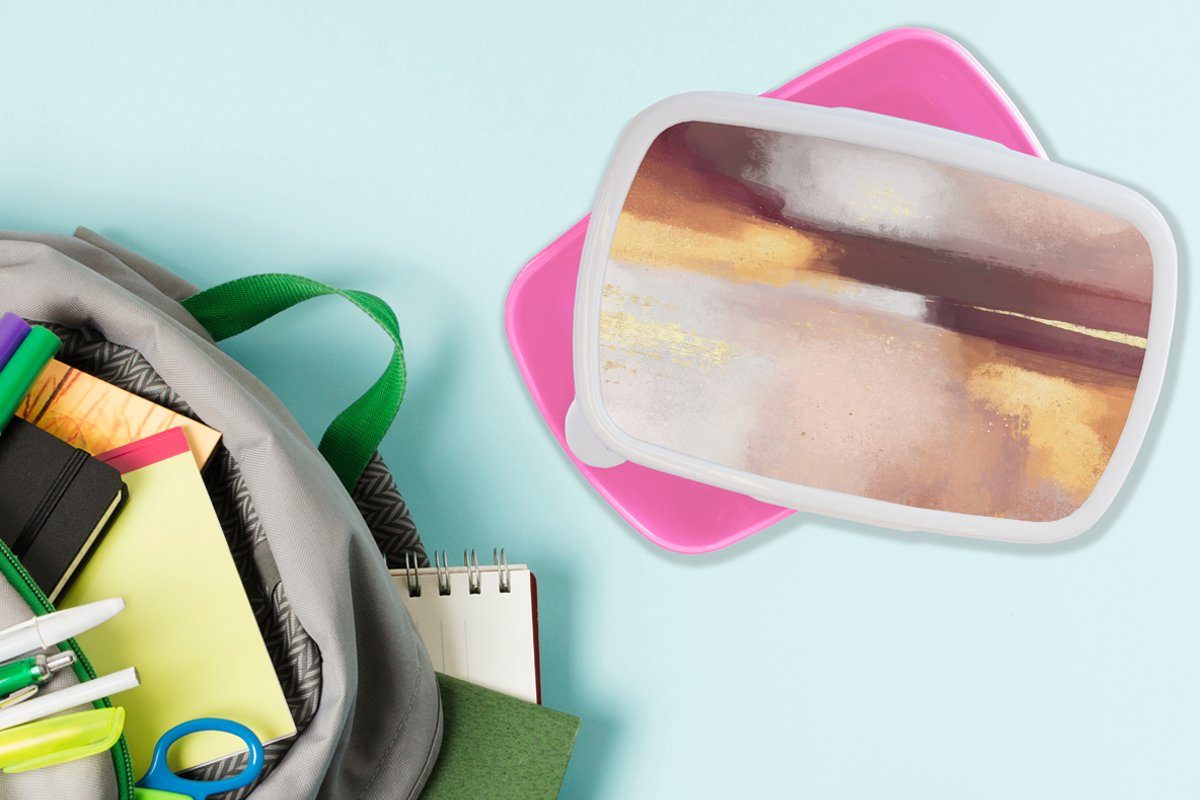 Kinder, (2-tlg), Mädchen, Pastell, Kunststoff, - rosa Abstrakt Malen Lunchbox Brotdose Snackbox, Erwachsene, Brotbox für - MuchoWow Kunststoff