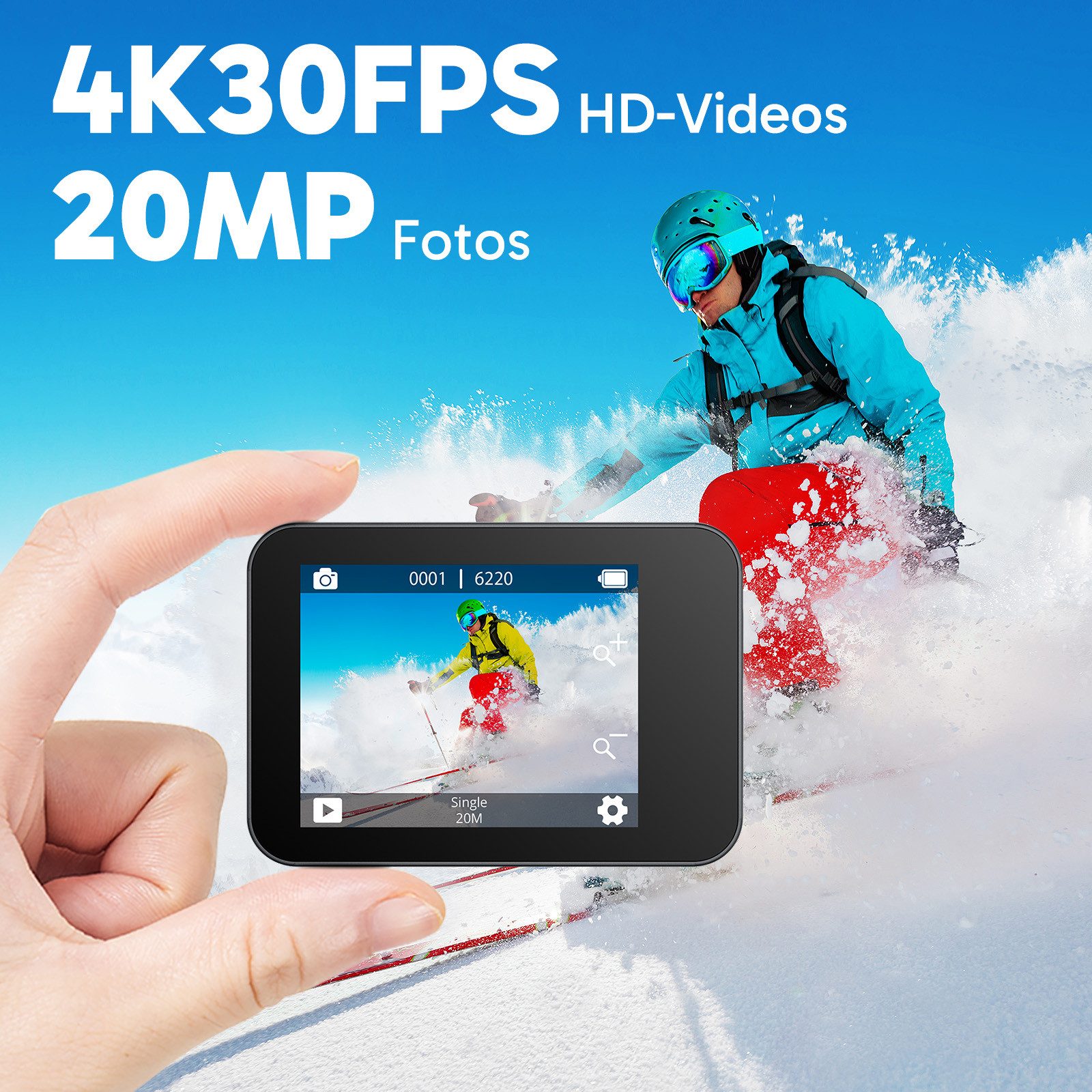 Akaso V50 X Action Cam (4K Ultra HD, wasserdicht bis zu 40m, LDC, EIS, WDR, Fernbedienung) – Bild 2 von 5