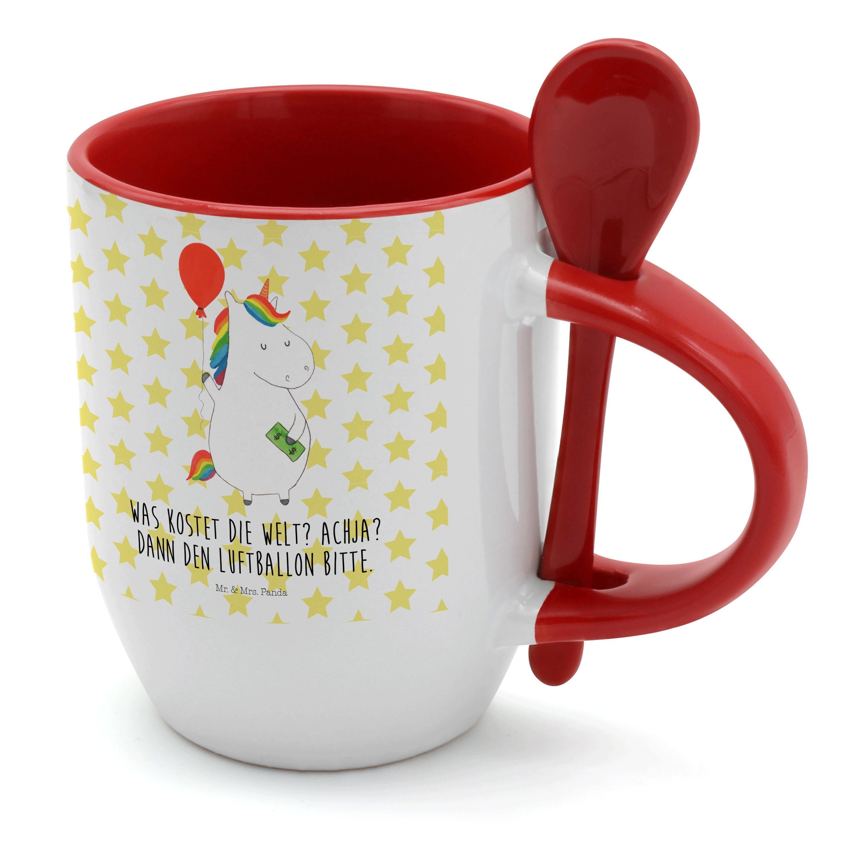 Mr. & Mrs. Panda Tasse Einhorn Luftballon - Weiß - Geschenk, Einhörner, Kaffeetasse, Tasse m, Keramik