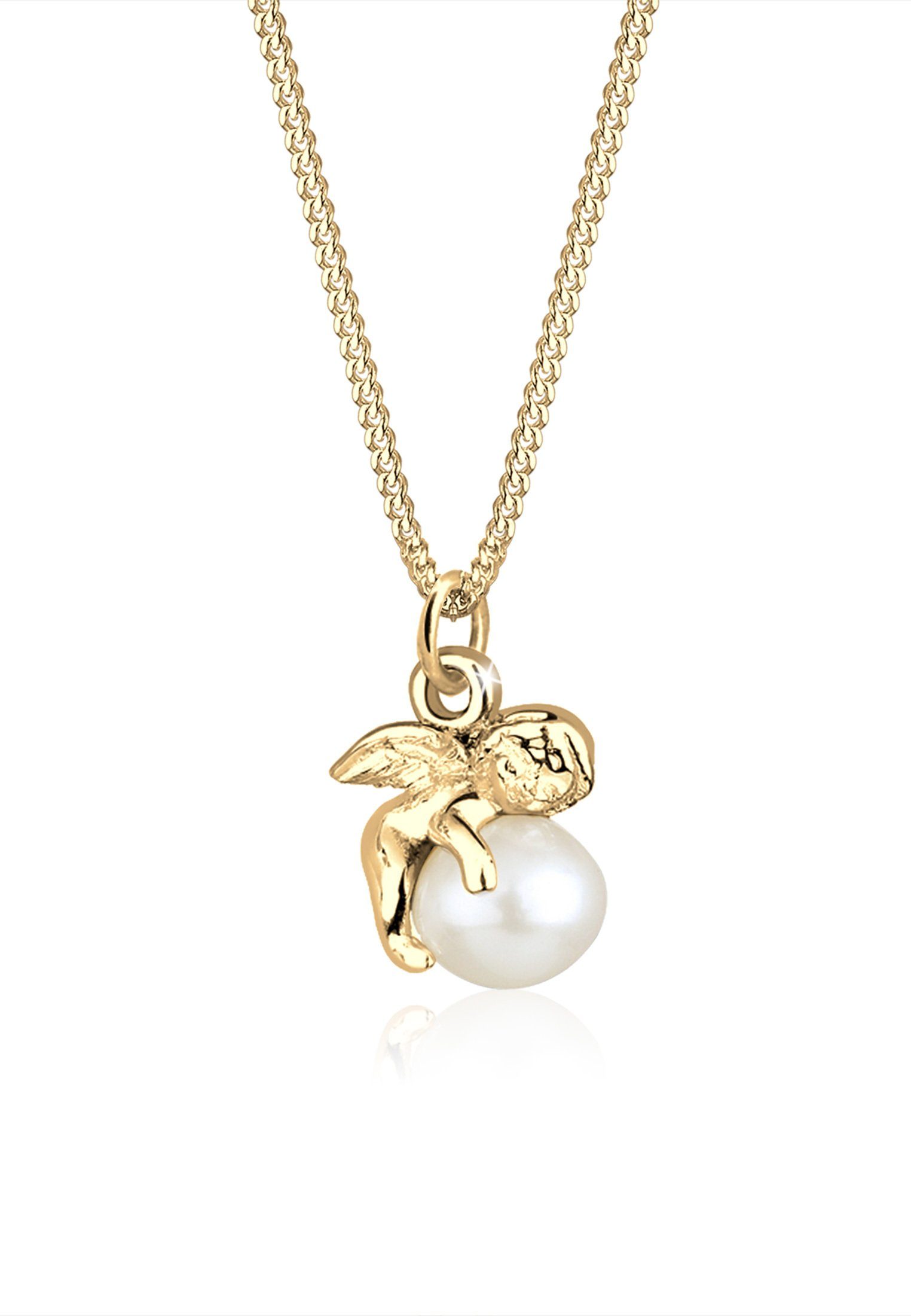 Elli Perlenkette Anhänger Engel mit Süßwasserzuchtperle 925 Silber