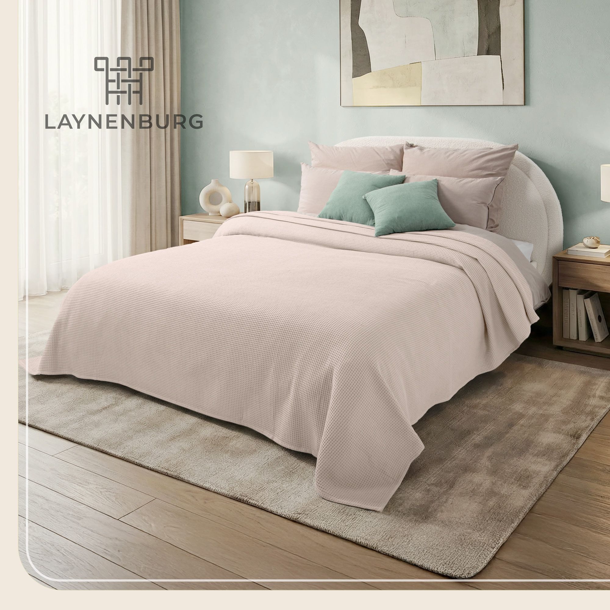 Laynenburg Tagesdecke Waffelpique aus 100% Baumwolle – Baumwolldecke, Kuscheldecke, Wohndecke als Sommerdecke, Bett-Überwurf, Couch-Überwurf, Sofa-Decke
