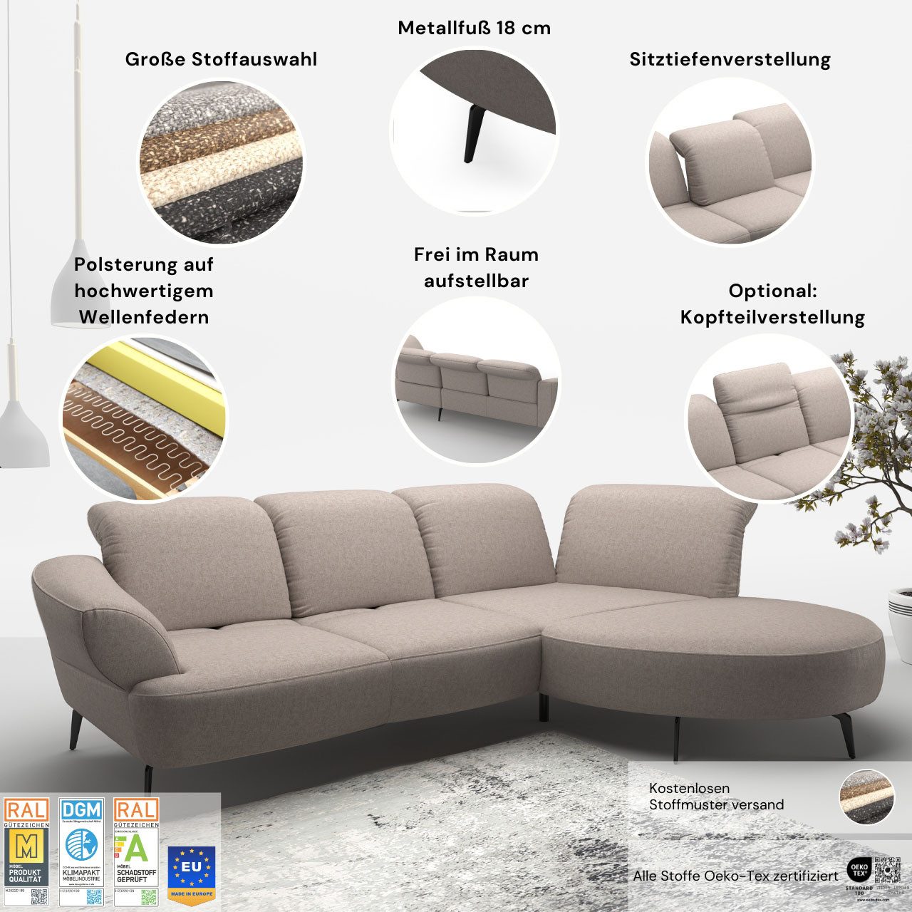 sit&more Ecksofa Dance, L-Form, inkl. Sitztiefenverstellung, inkl. Click&Seat, optional mit Kopfteilverstellung