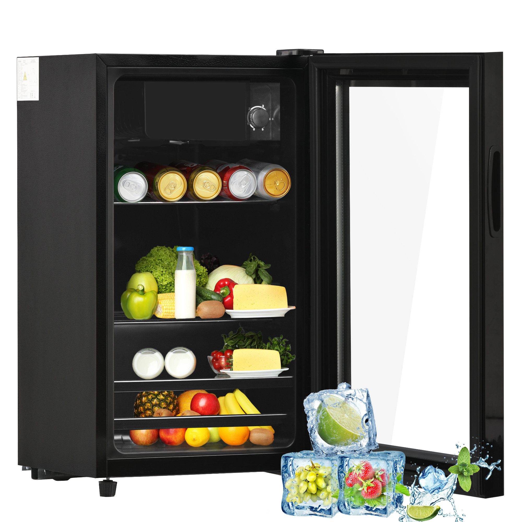 Kühlschrank 76L mit Gefrierfach, Glastür, verstellebare Ablage, Getränkekühlschrank SC-76A