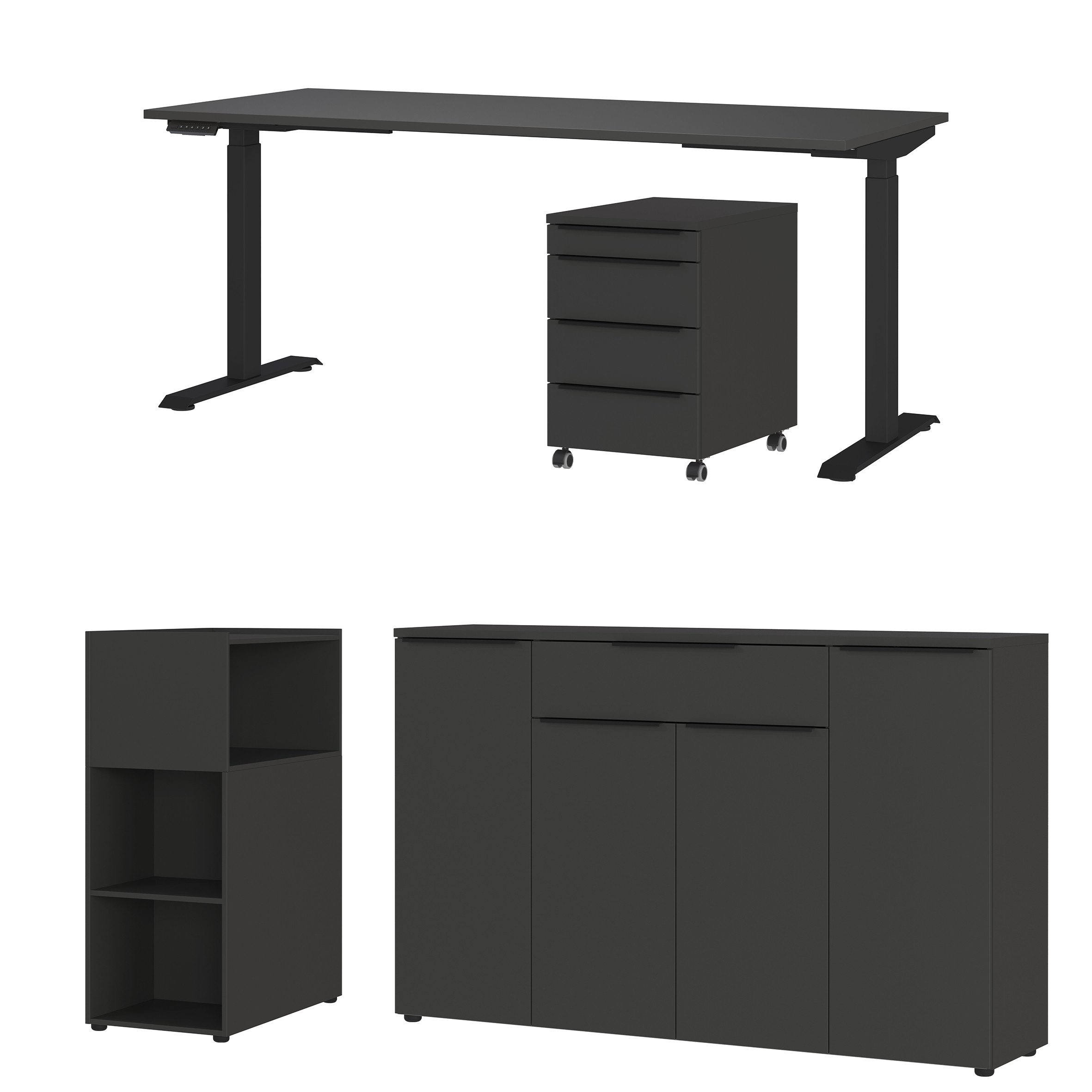 GERMANIA Büromöbel-Set Mailand, (4-tlg), inkl. Schreibtisch, Rollcontainer, Raumteiler und Sideboard