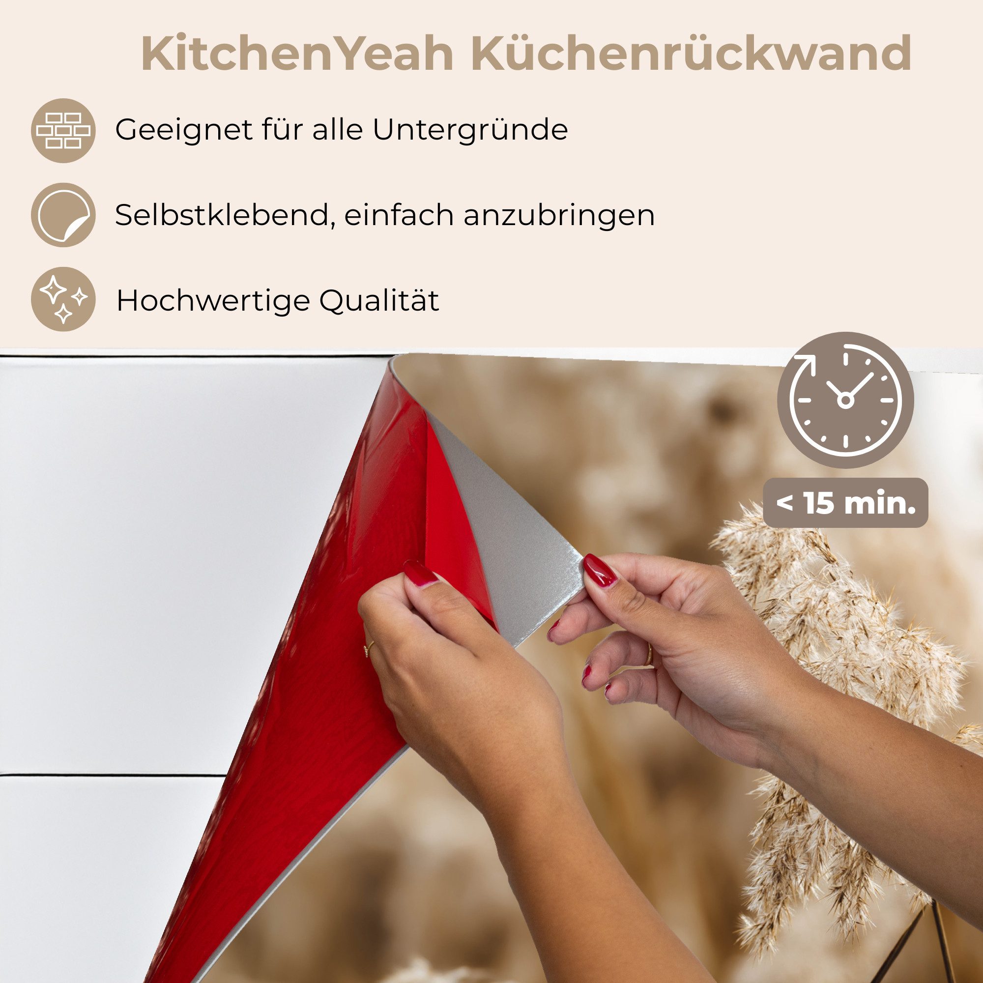 KitchenYeah Küchenrückwand selbstklebend Schilfrohr - Pflanze - Natur - Beige, (1-tlg), Spritzschutz, Küche, Rückwand, Küchenwand, Küchenfront, 80x60 cm