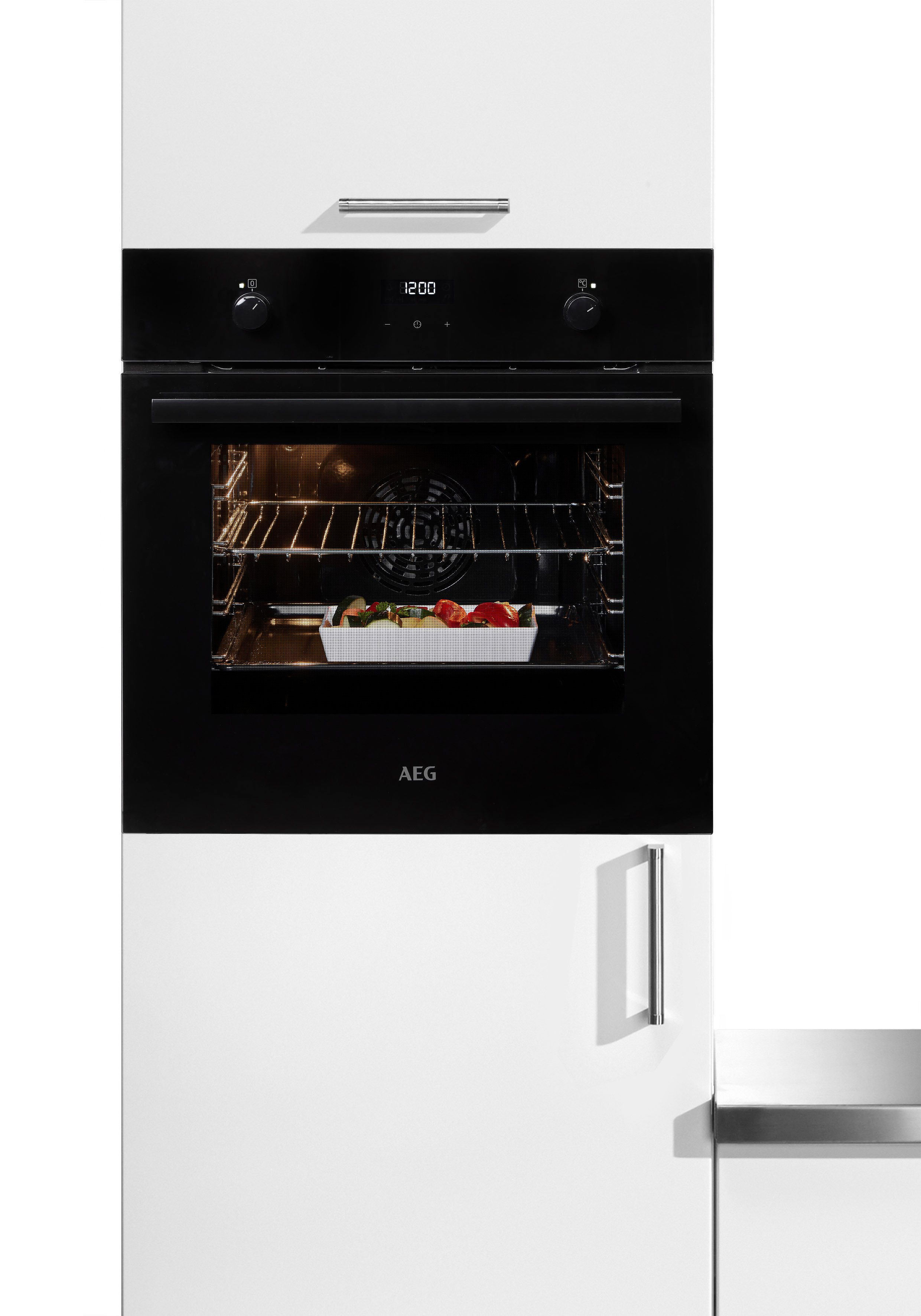 AEG Einbaubackofen Serie 6000 BEE43511AB, Aqua-Reinigungsfunktion, mit versenkbaren Drehknöpfen, SafeToTouch Glastür