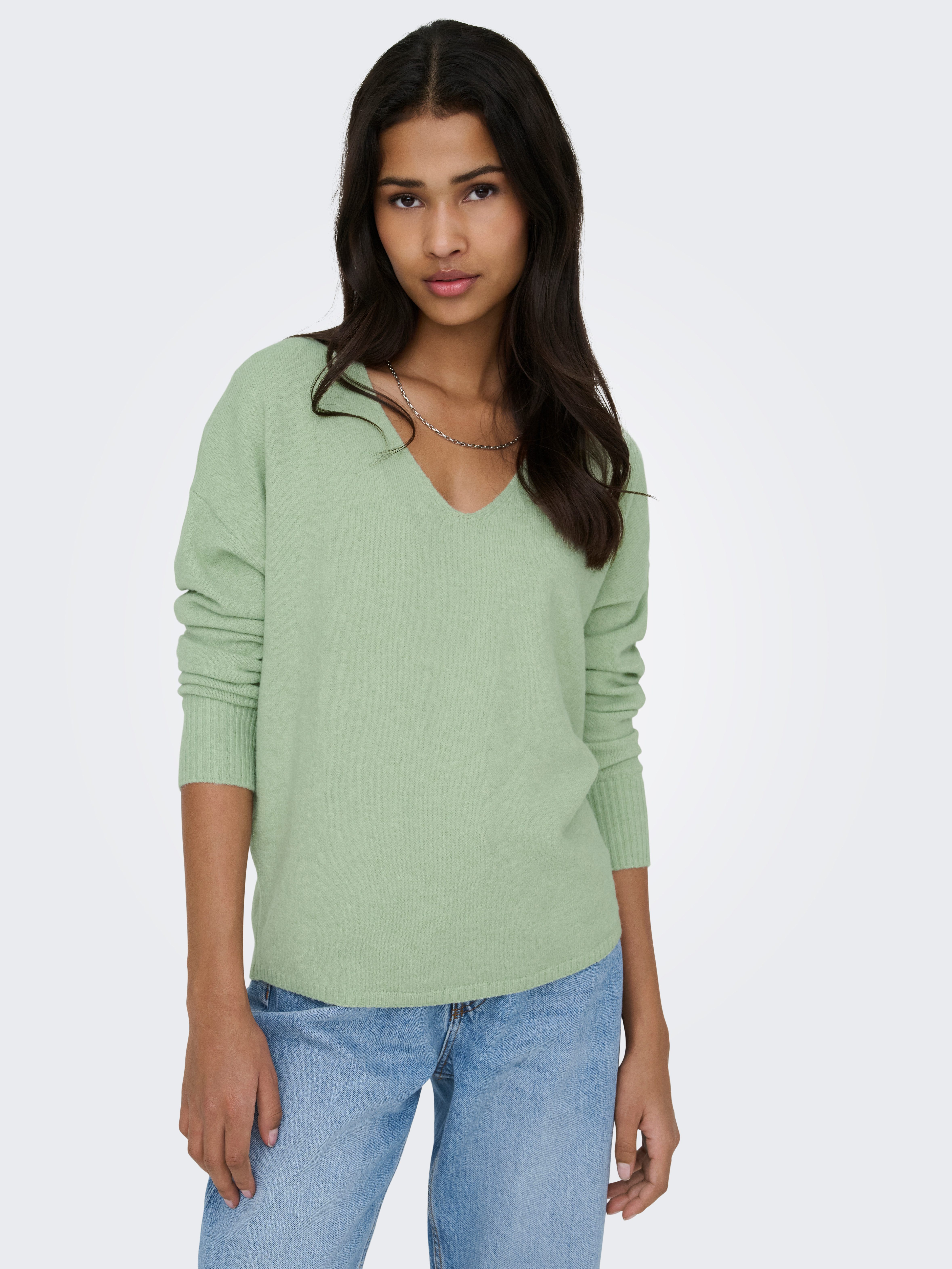 ONLY V-Ausschnitt-Pullover ONLRICA LIFE L/S V-NECK PULLO KNT NOOS Materialmix, regular fit