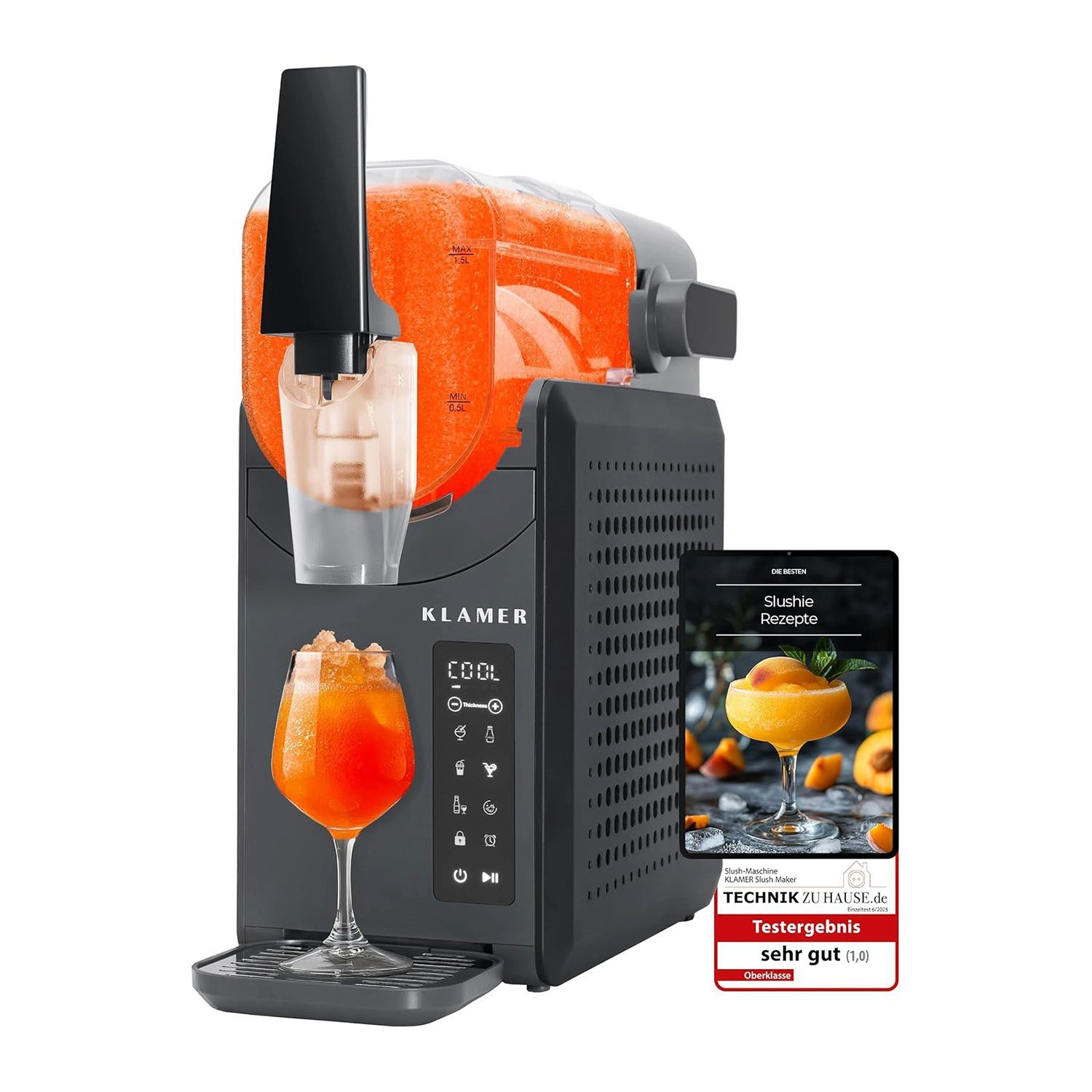 KLAMER Slush-Eismaschine 5 voreingestellte Programme: Slushie, Cocktail, Milchshake, Frappé, W…, 2 l, 220 W, Reinigungsautomatik, Touchpad-Steuerung, Programmierbar