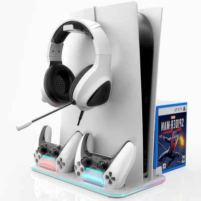 HYTIREBY PS5 Ständer für PS5 Disc/Digital Edition/PS5 Slim PlayStation 5-Controller (Controller Ladestation/Headset Halterung/Zubehör für Playstation 5)
