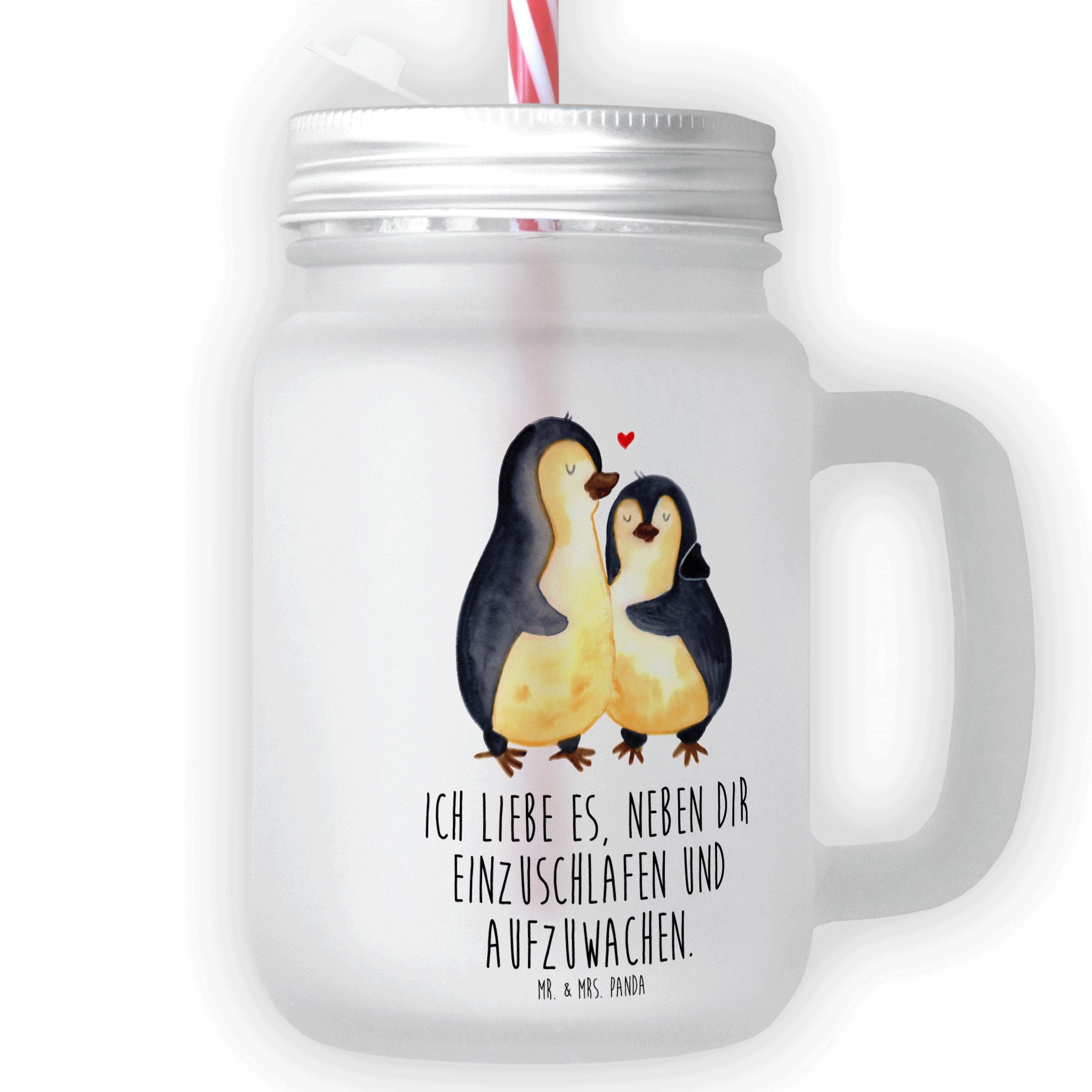 Premium Glas Mrs. - Hocheitstag, Geschenk, Panda & Pinguine Einschlafen Transparent - Mr. Glas Trinkglas,