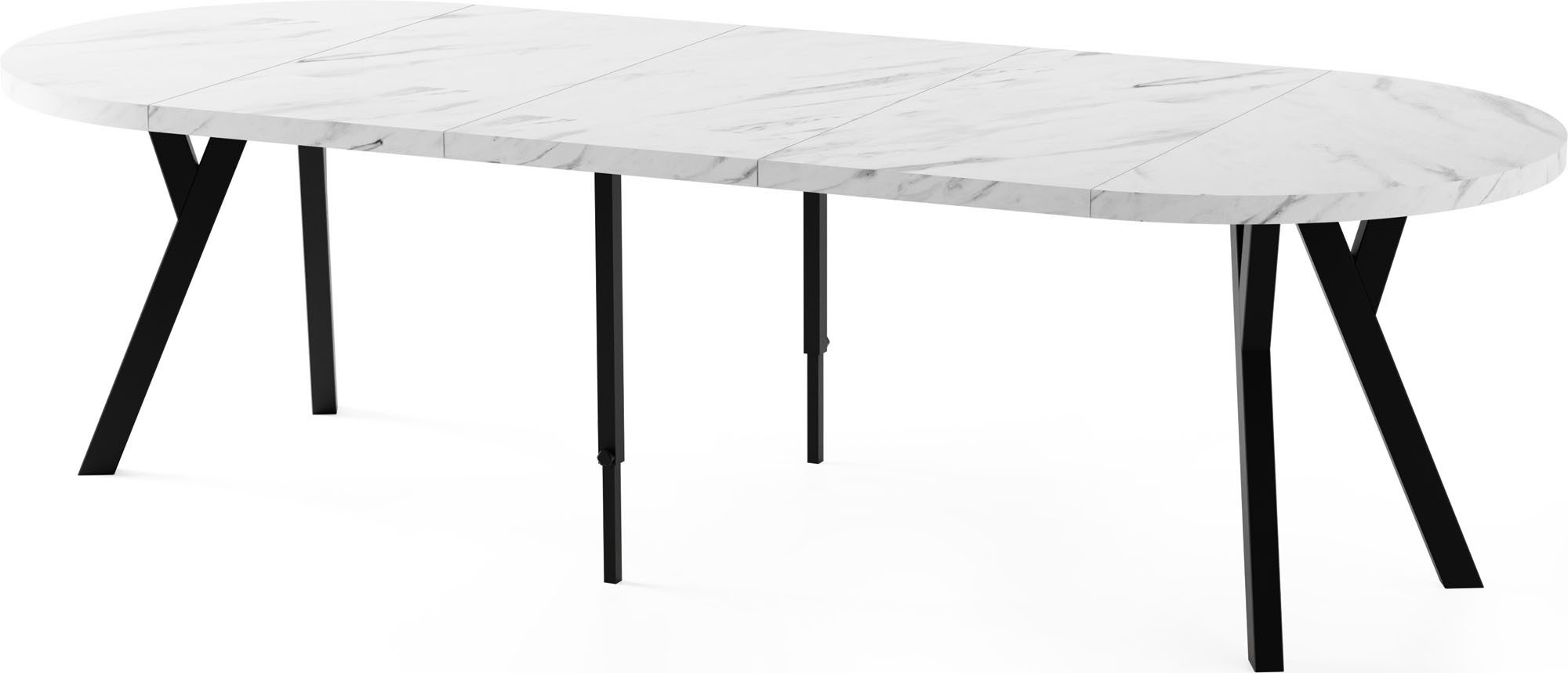 WFL GROUP Esstisch Twixy ausziehbar rund industrial mit schwarzen Holzbeinen (MADE IN EU, erhältlich in 2 Größen – Durchmesser 100 cm, ausziehbar auf 250/300 cm), XXL groß extra lang Ausziehtisch für 5-16 oder 5-14 Personen