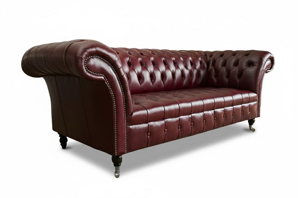 JVmoebel Chesterfield-Sofa Bordeaux Big Chesterfield Sofa aus 100% Leder in stilvollem Design, Made in Europa