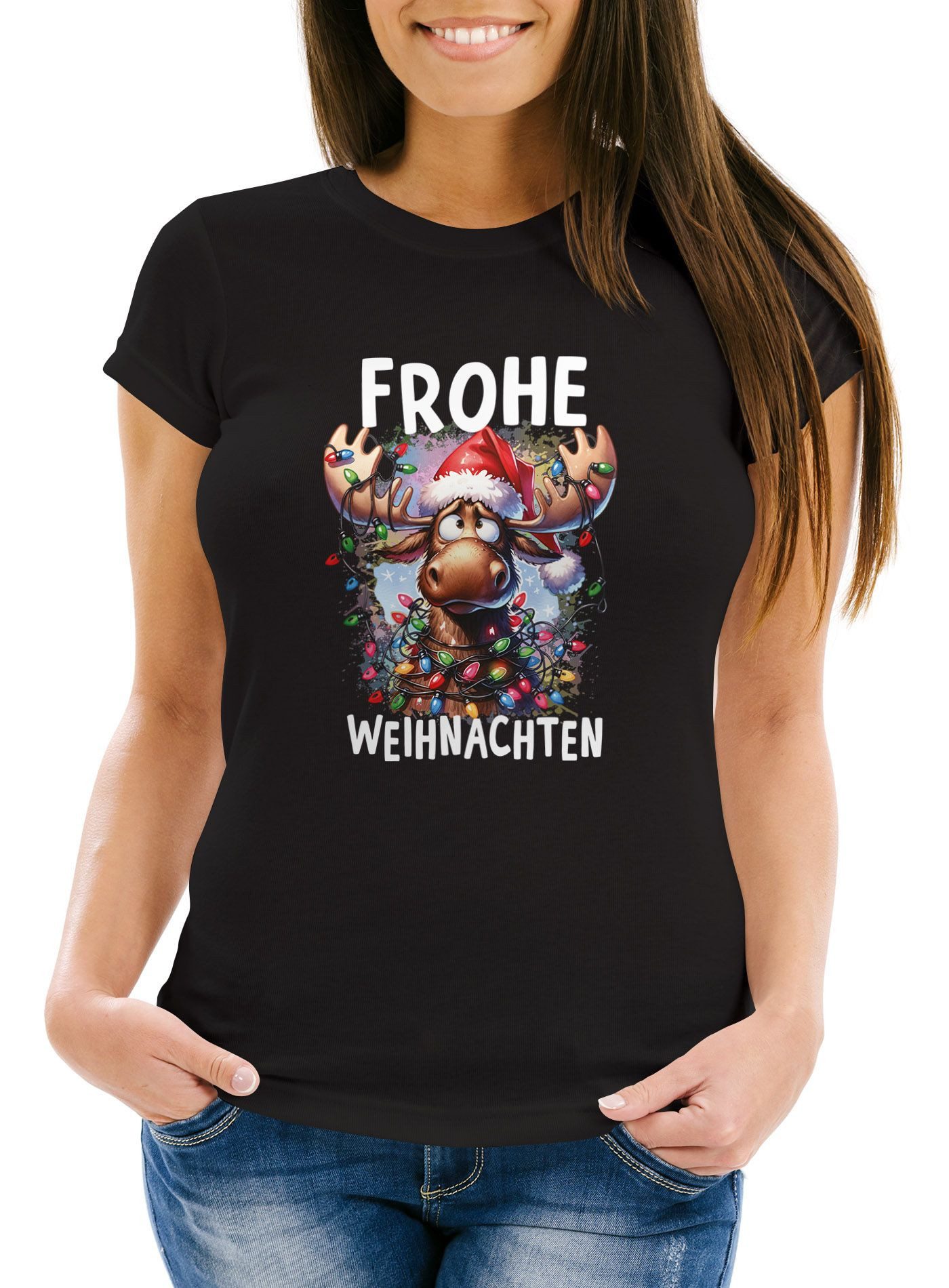 Print-Shirt Weihnachtsshirt Damen T-Shirt Frohe Weihnachten Lustig Grinch Dab