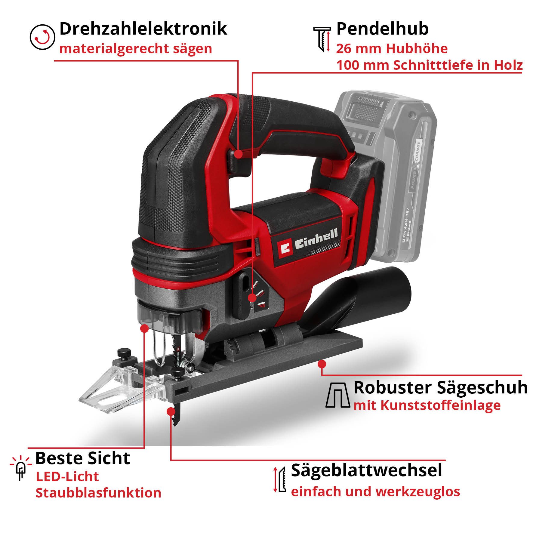 Einhell Akku-Stichsäge TE-JS 18/100 Li-Solo, ohne Akku und Ladegerät