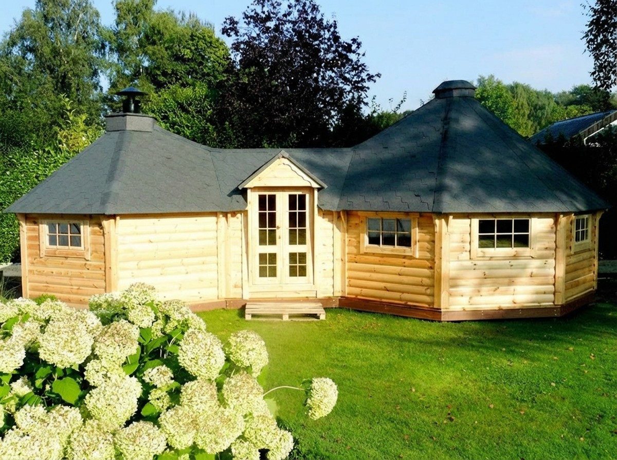 JVmoebel Grillkota Grillhaus Holzpavillon mit Grillblockhaus und Freizeitkota in Braun, Made in Europe