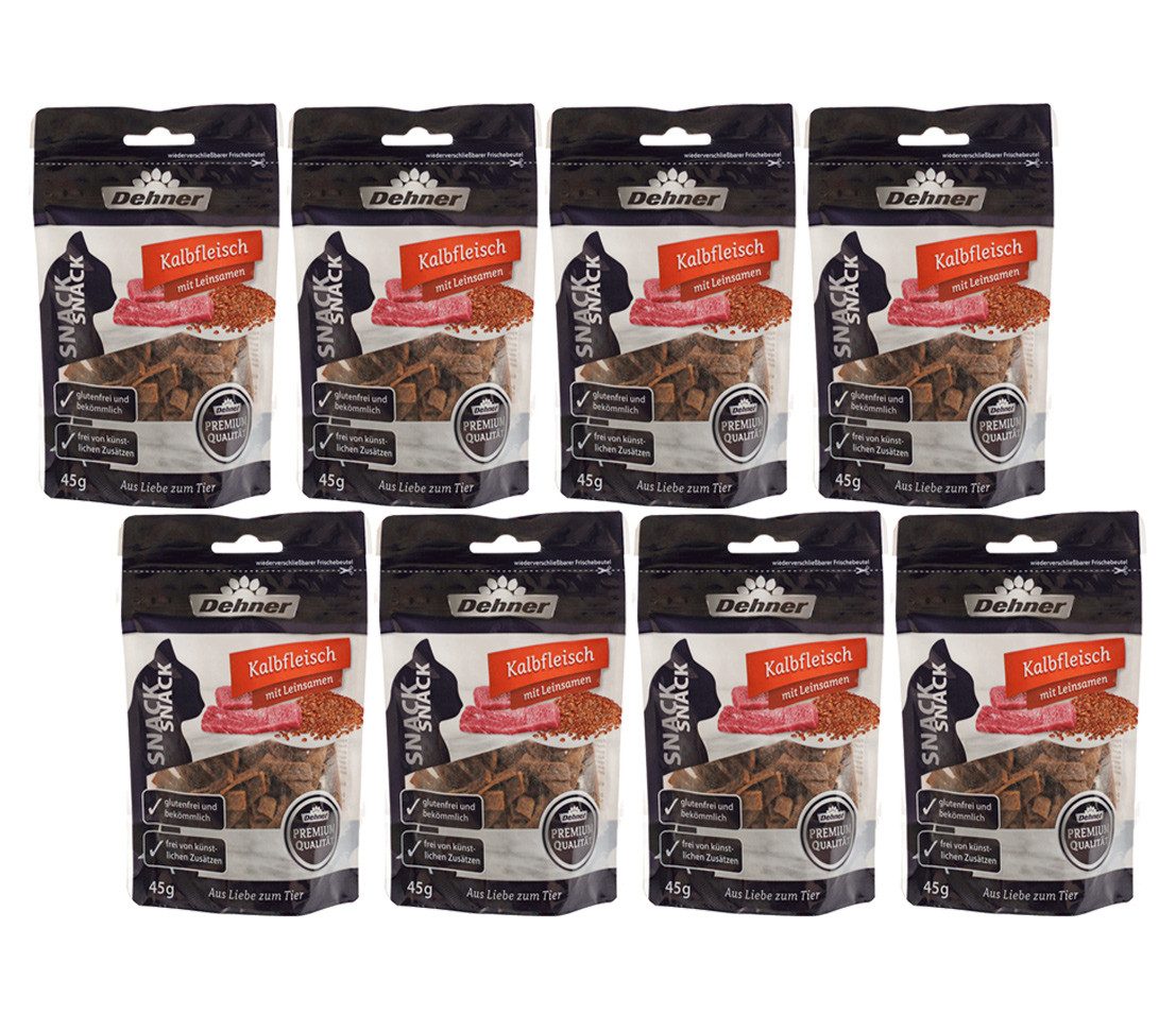 Dehner Premium Fleischstreifen, Katzensnack, versch. Sorten 8 x 45 g Kalb, 360g, Leckerli für Katzen, glutenfrei