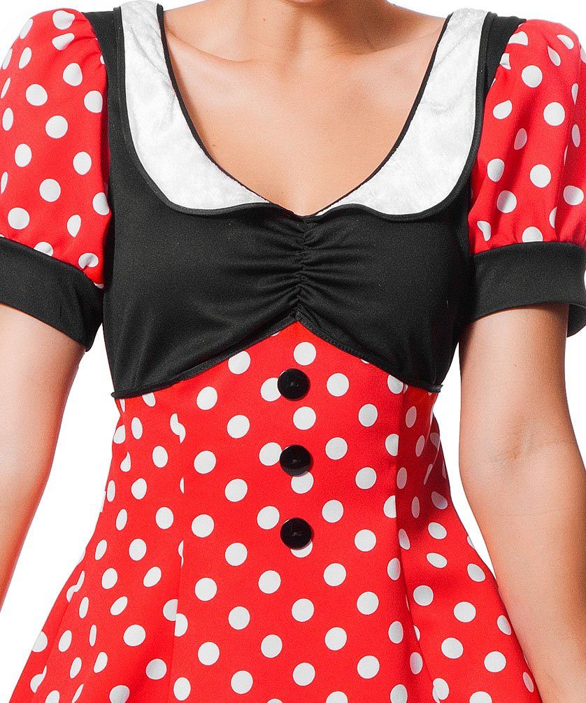 Karneval-Klamotten Kostüm Damen Minnie Maus-Kostüm, Maus Kleid für Damen in rot mit weißen Punkten
