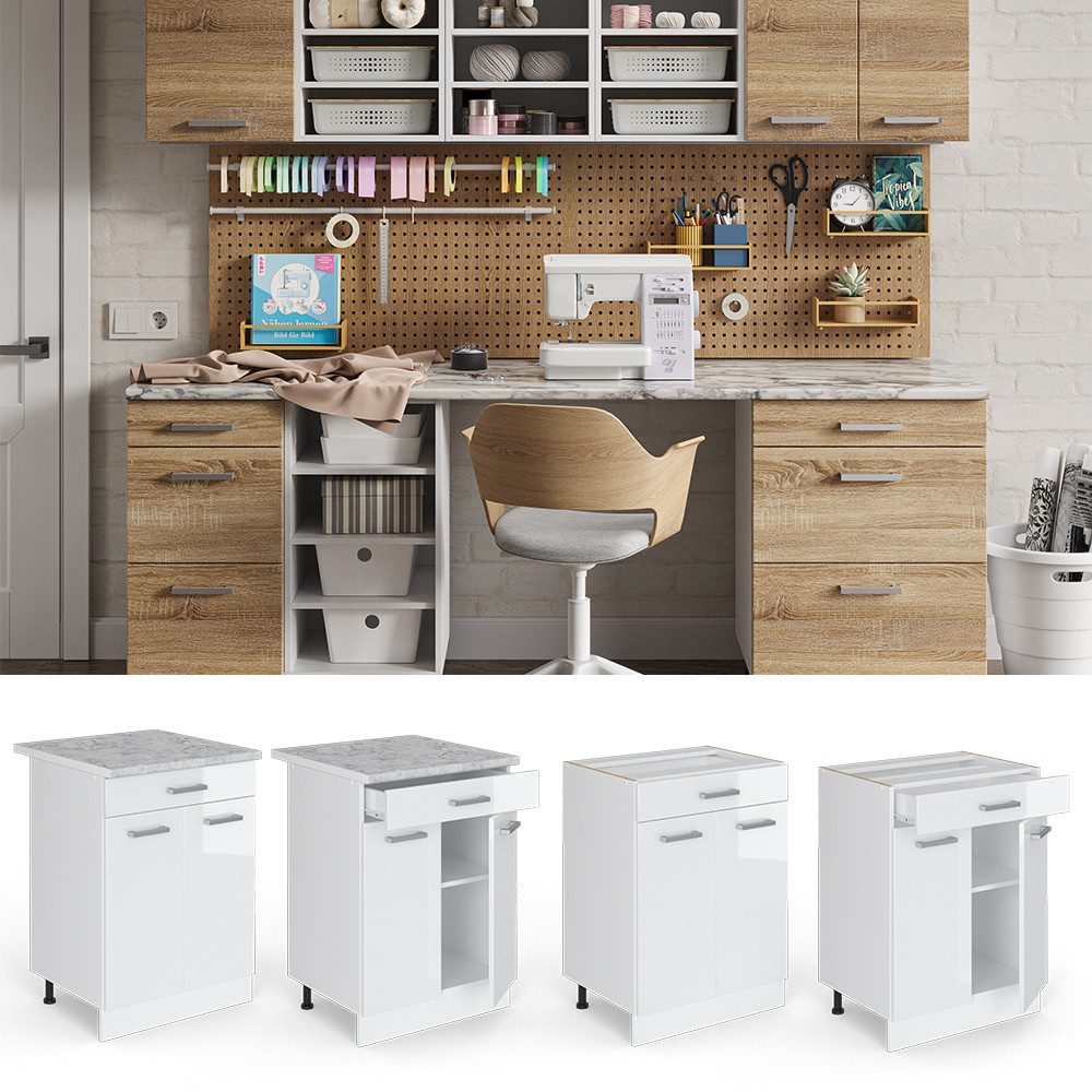 Vicco Schranksystem R-Line, Weiß Hochglanz/Weiß, 60 günstig online kaufen