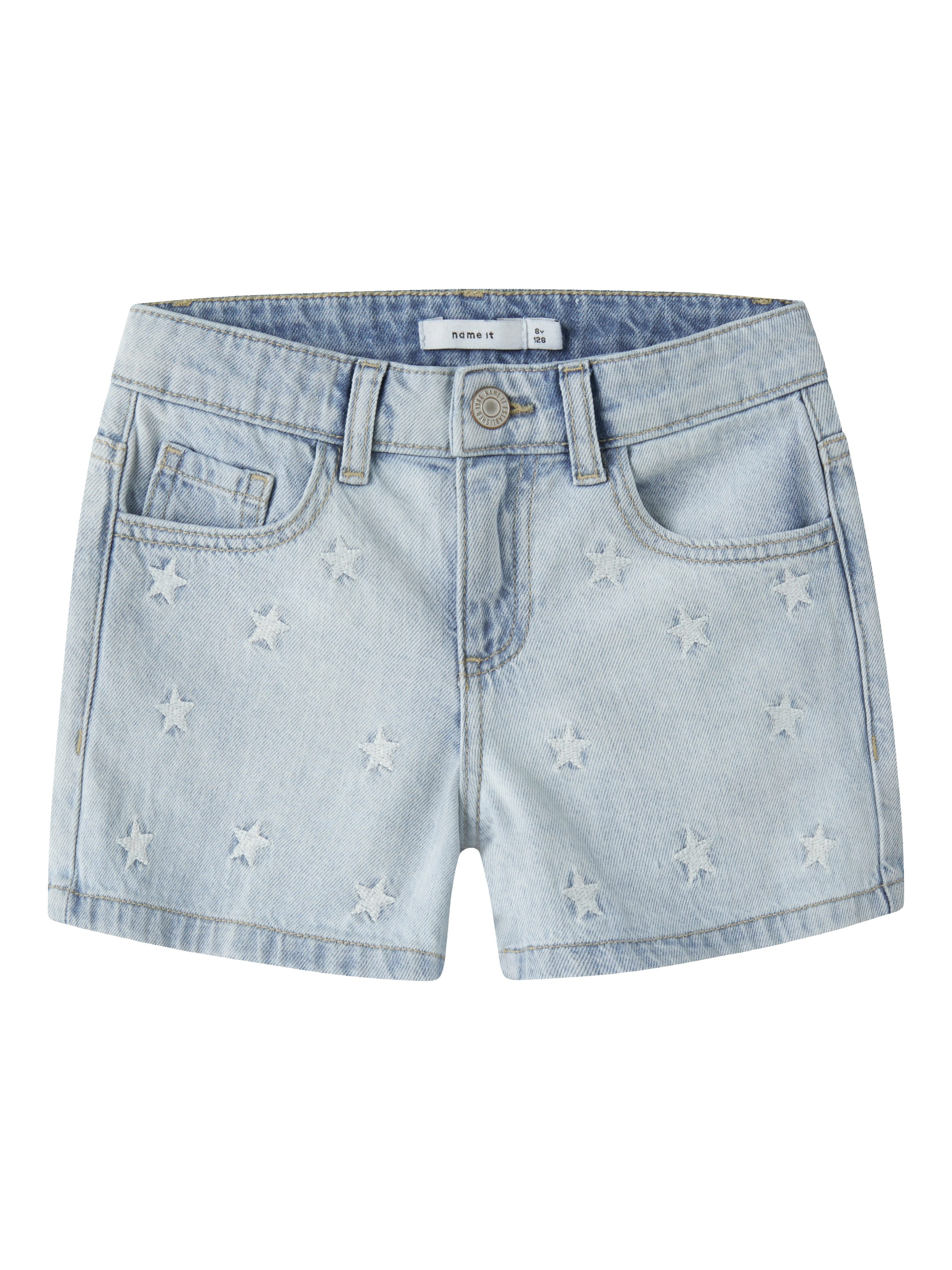 Name It Jeansshorts NKFBELLA REG DNM SHORTS 3674-BE NOOS Baumwolle, verstellbarer Bund, bestickte Details