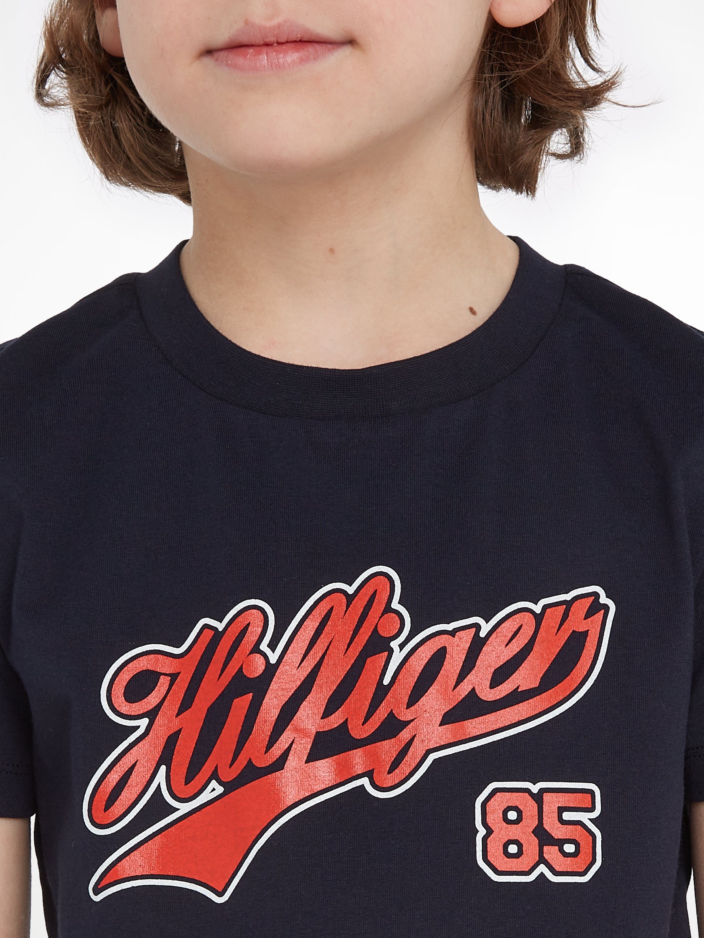HILFIGER Tommy mit desert Hilfiger S/S SCRIPT sky Logoschriftzug TEE T-Shirt großem