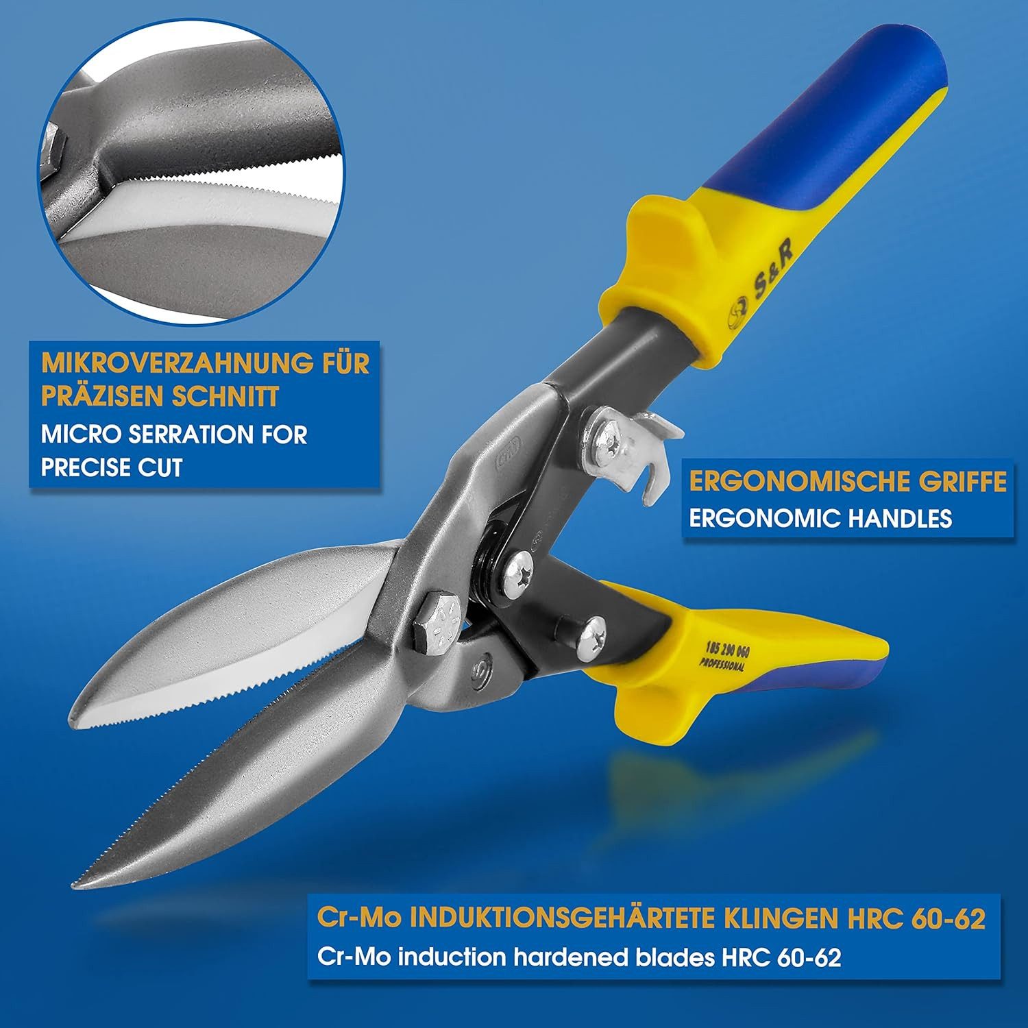 S&R Blechschere Aviation-Serie, extra lang 290 mm, Cr-Mo-Stahl, hohe Hebelwirkung, (1-tlg), ideal für Trockenbau, Karosserieherstellung, Blechbearbeitung