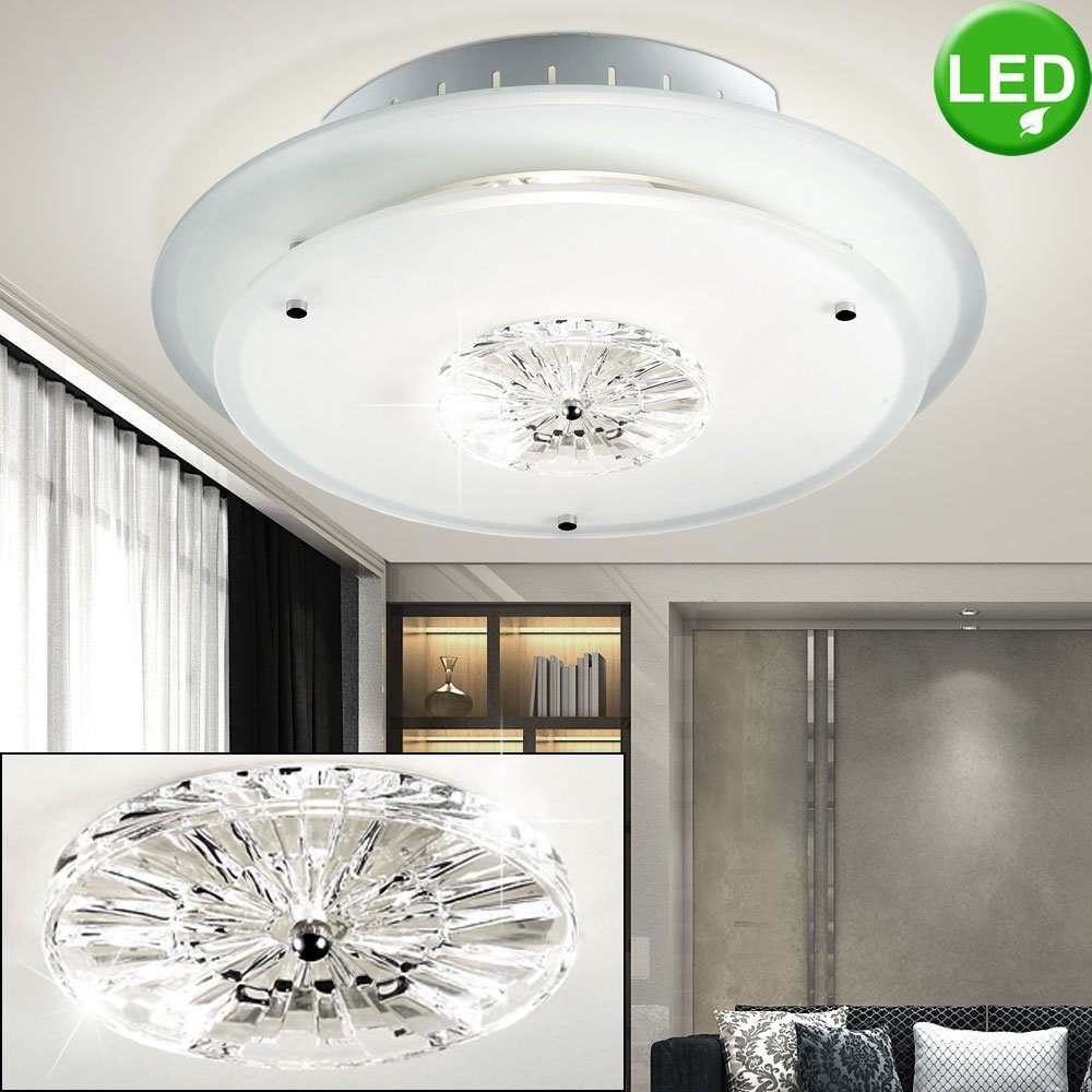 etc-shop LED Deckenleuchte, Leuchtmittel Wohn Decken Glas Leuchte Design inklusive, Kristall Strahler Zimmer Warmweiß