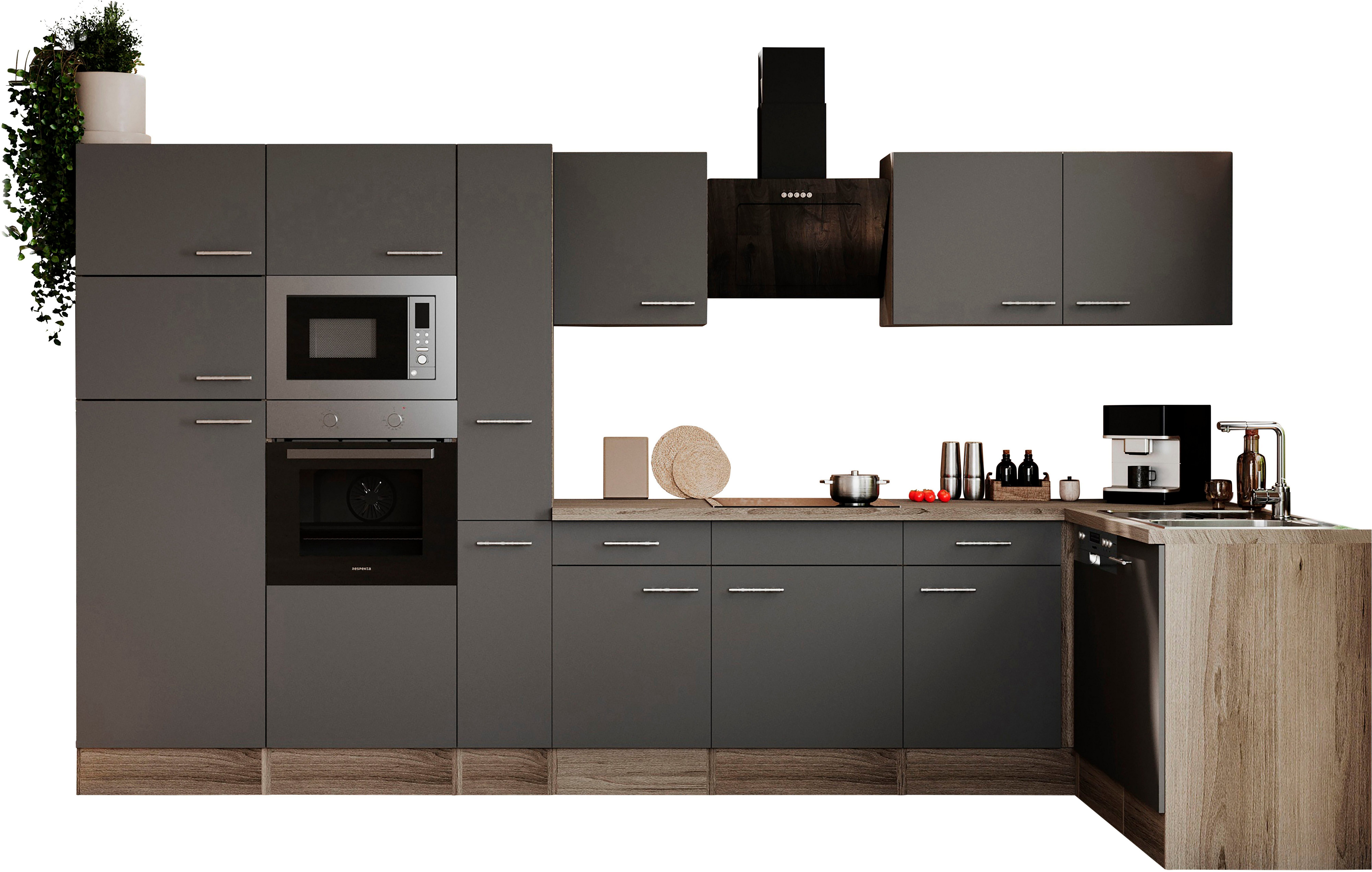RESPEKTA Küchenzeile Oliver, Breite 370 cm, wechselseitig aufbaubar,  Inklusive E-Geräte