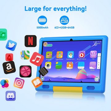 Wqplo Robuste Hülle Tablet (10", 64 GB, Androïd 13, 2,4G+5G, Für Kinder Mit 5000 mAh, Bluetooth, IPS, HD,1280x800, Kindersicherung)